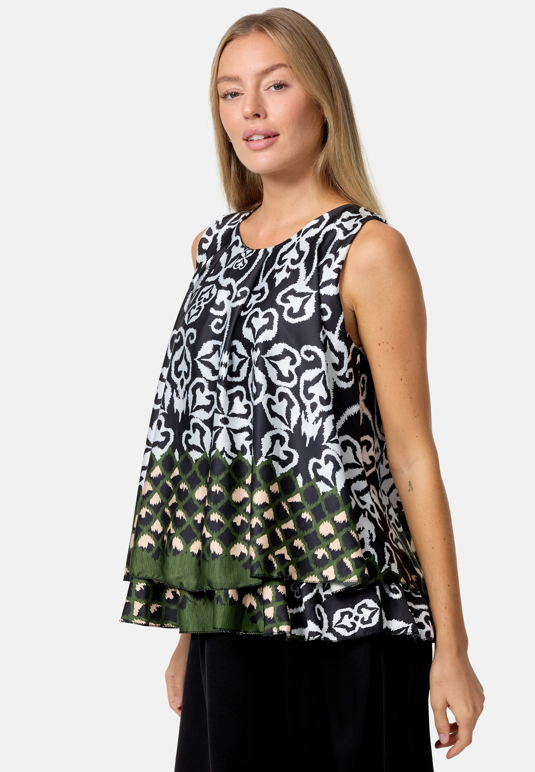 Rayshyne Blusentop PM-34 (Sommerlicher Sleeveless Overlay Satin Muster Top in Einheitsgröße)