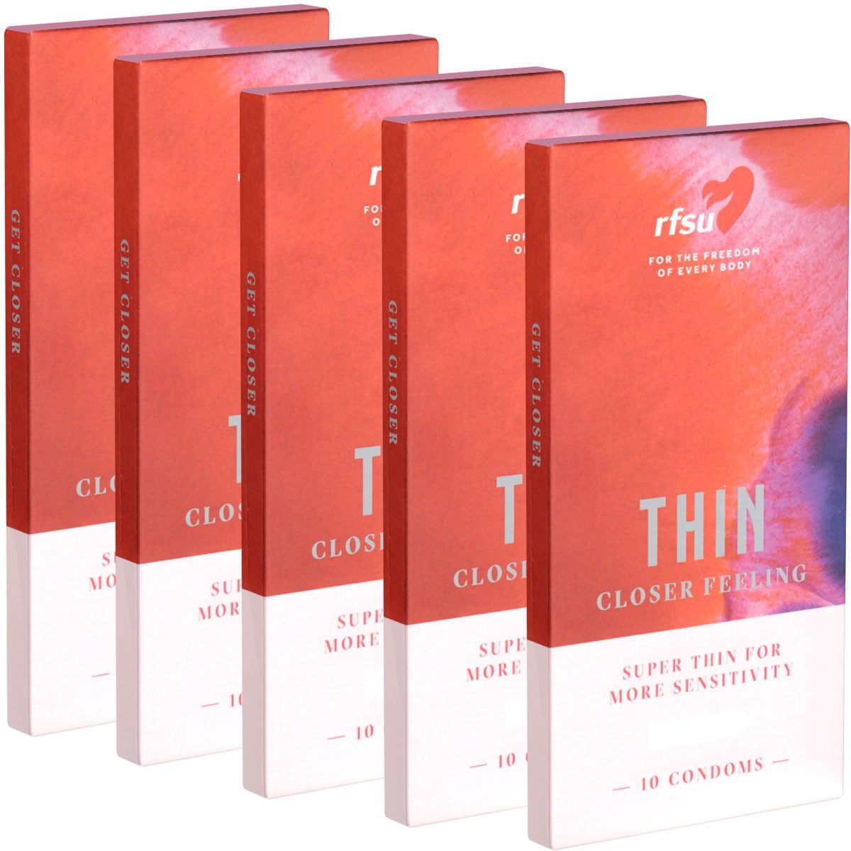 Rfsu Kondome Thin (Super thin for a closer feeling) 5 Packungen mit je 10 Kondomen, insgesamt, 50 St., extra dünne Kondome, für besondere Gefühlsintensität