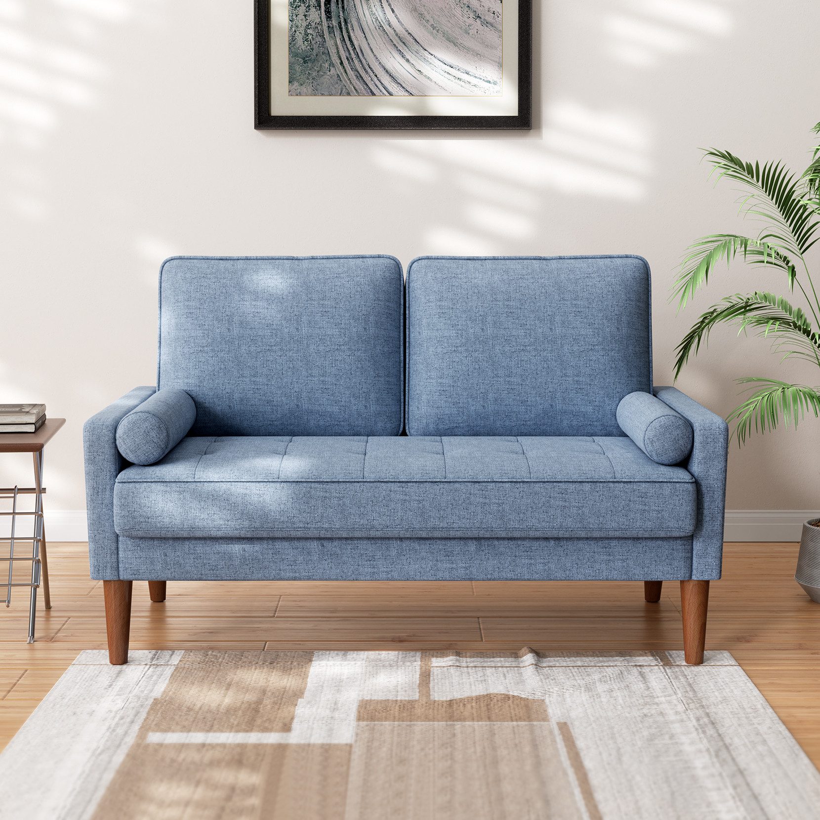 OUNUO 2-Sitzer Sofa 2 Sitzer, Modernes 2er Sofa mit 2 Wurfkissen