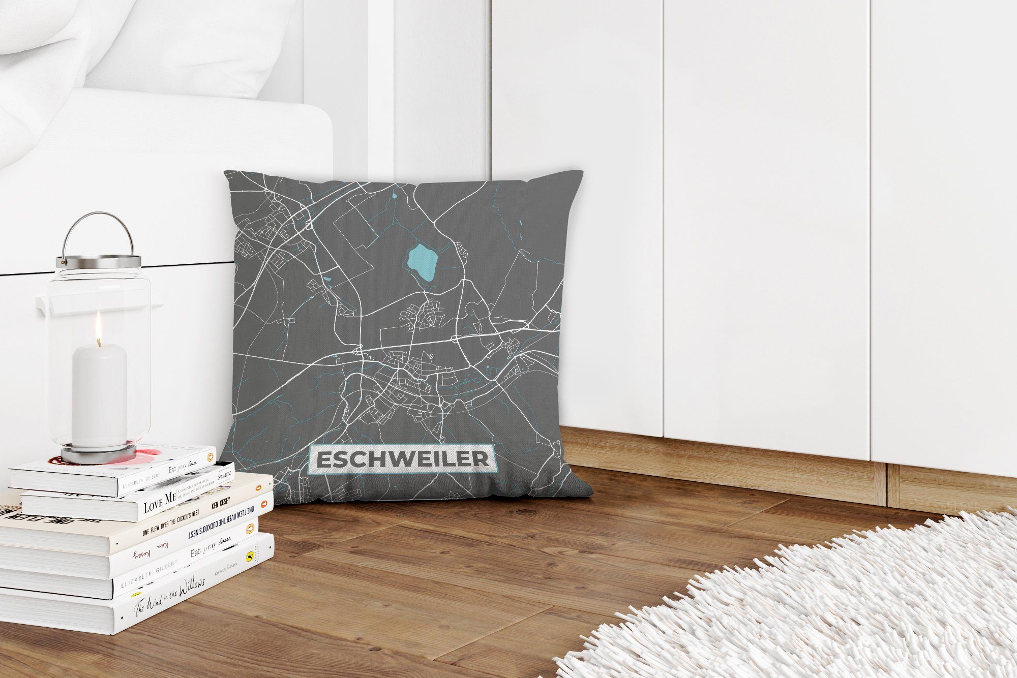 Wohzimmer, Stadtplan Schlafzimmer, MuchoWow - - Karte, Deko, für Deutschland mit Füllung Dekokissen Zierkissen - Sofakissen Eschweiler