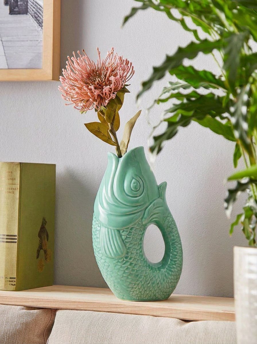 WestCraft Dekovase Fischvase 4 Farben Porzellanvasen bunte Vase in Karpfenform, Dekorative Keramik-Fischvase im zeitlosen Design