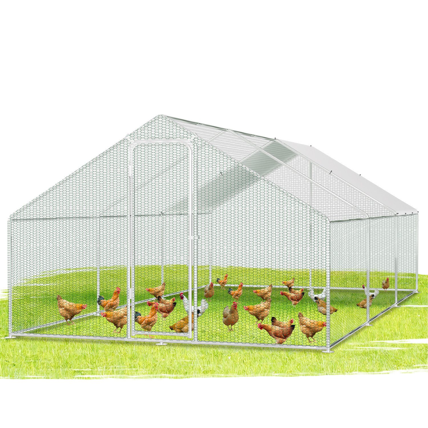 Clanmacy Freigehege Hühnerstall Hühnerhaus Dach Kleintier mit abschließbare, 3 x 6 x 2 m