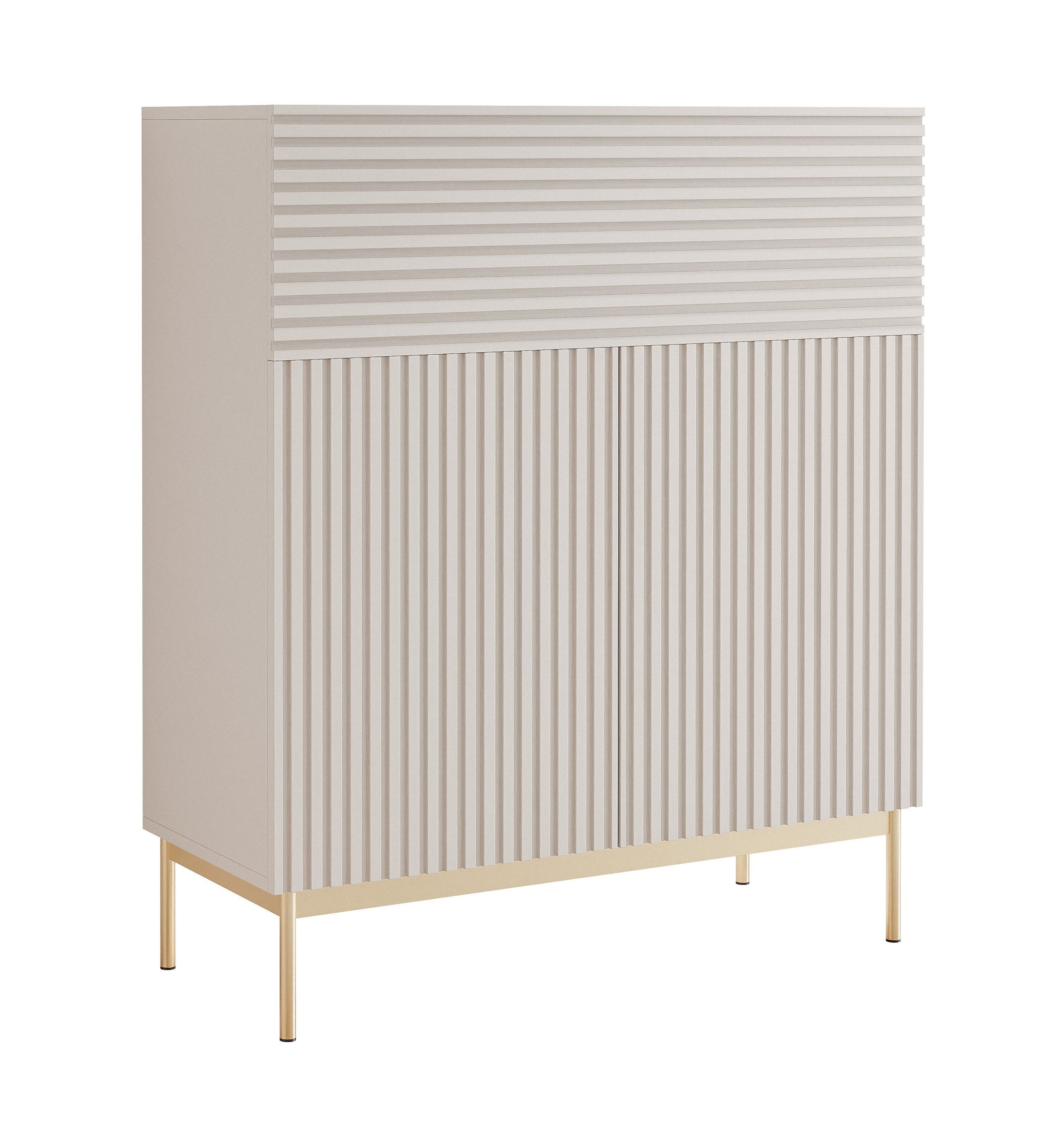 Selsey Highboard LINEARIS, Highboard in Kaschmirgrau mit LED und Rillenfront