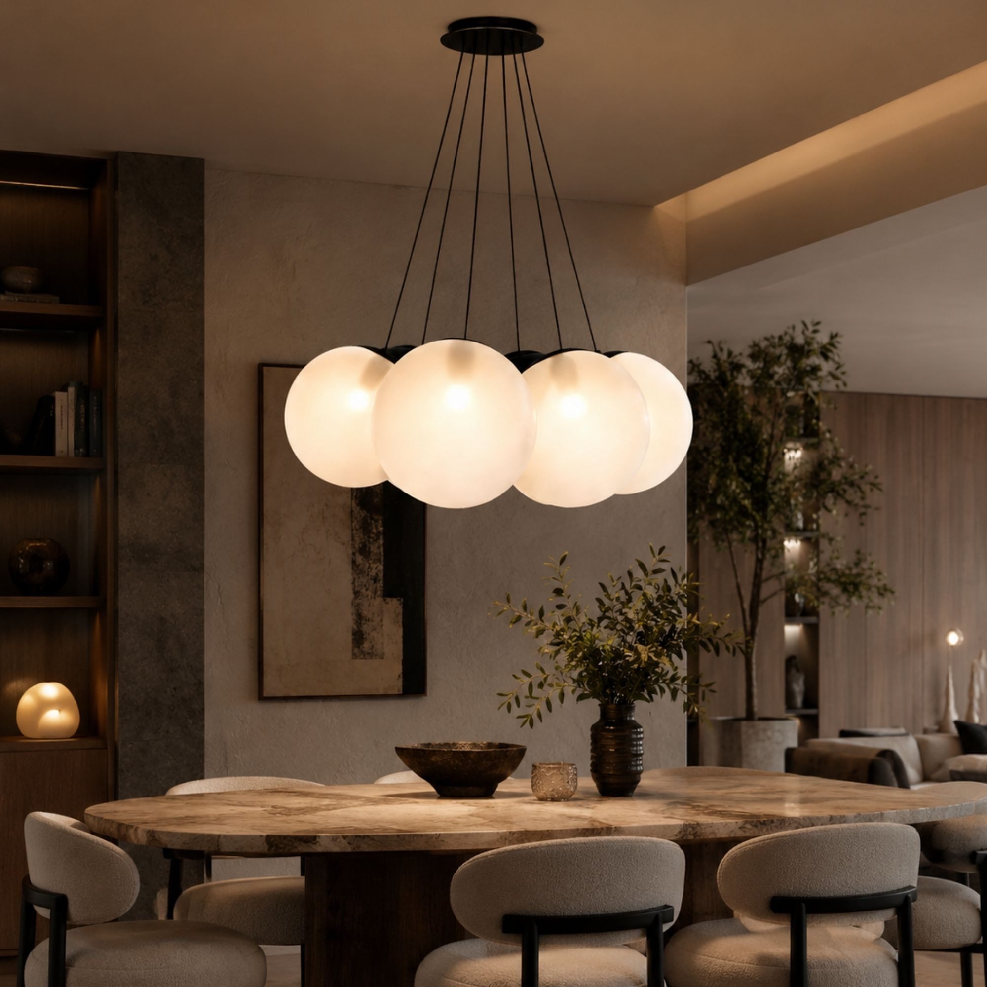 s.luce Pendelleuchte s.luce Orb Cluster Glas-Pendelleuchte 7-flammig 7x30cm Rauch Verlauf