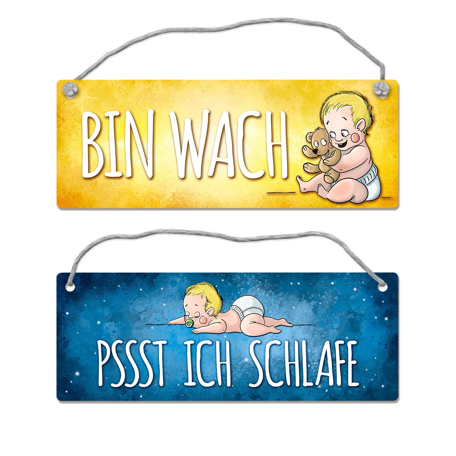 Metallschild Baby schläft ist wach Wendeschild mit Kordel Schild Türschild