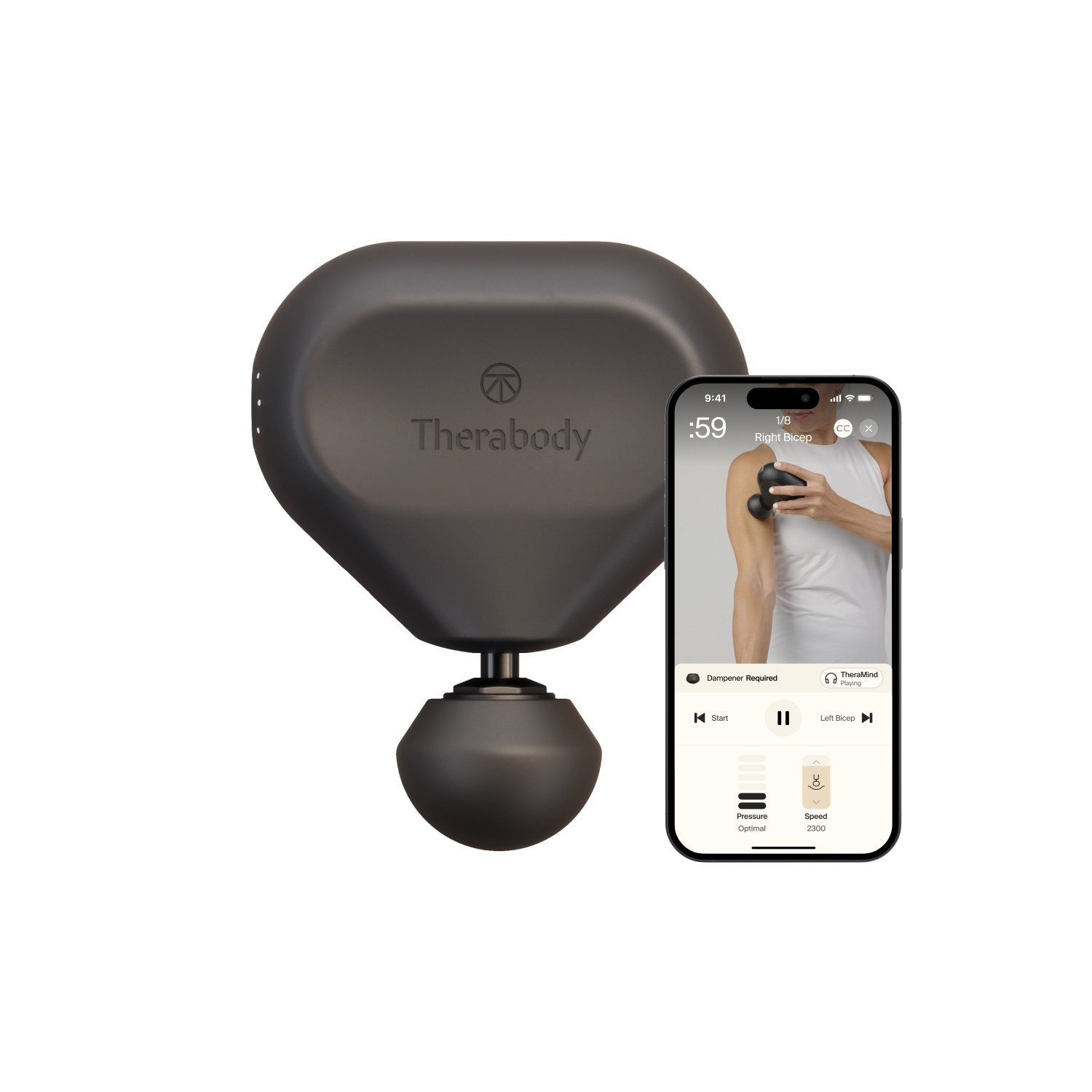 Therabody Massagepistole Theragun Mini 3.0 mit 3 Aufsätzen, kompaktes Design, 3 Geschwindigkeiten, gegen Verspannungen, lindert Schmerzen
