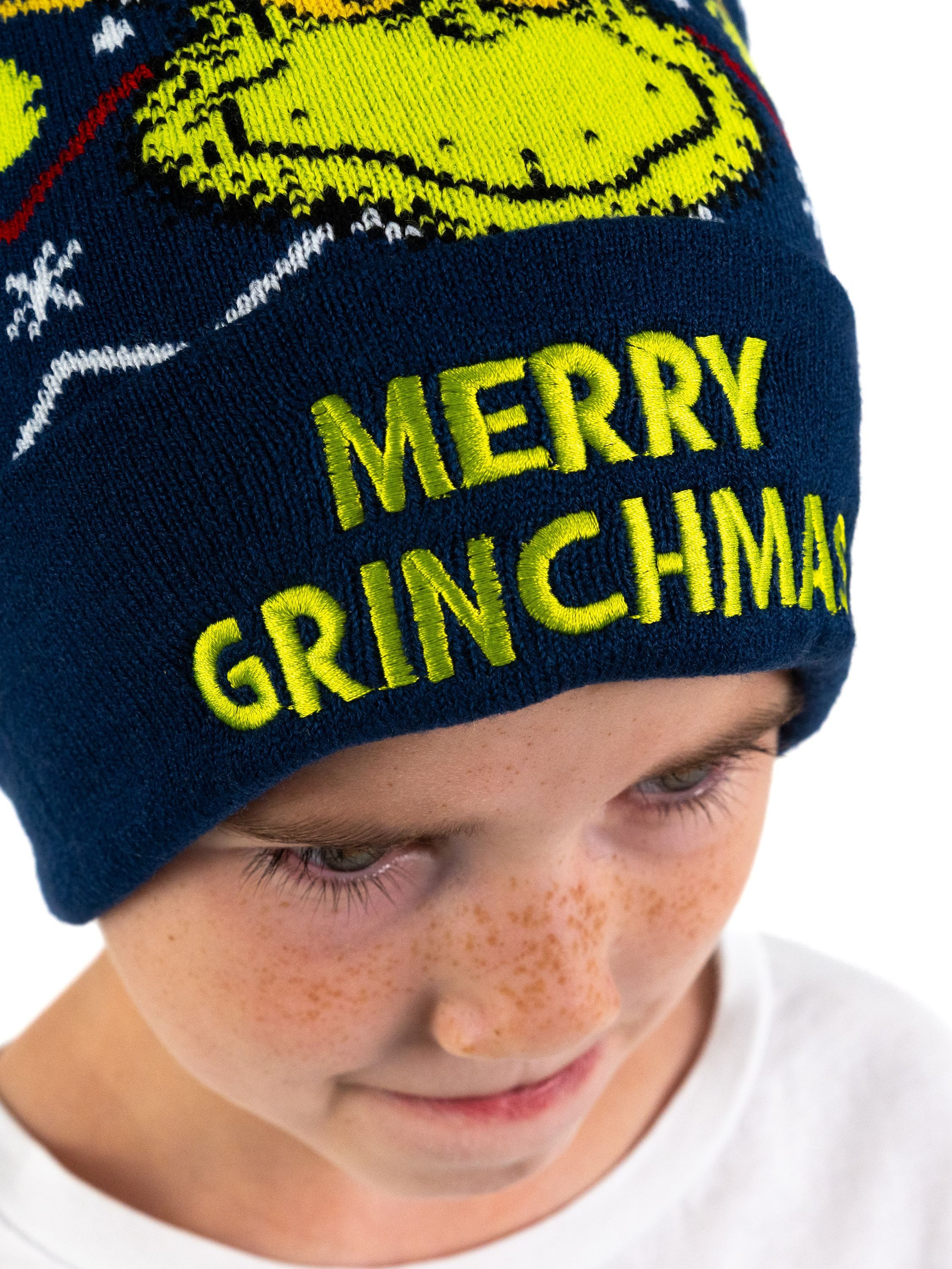 United Labels® Strickmütze The Grinch - Merry Grinchmas - Wintermütze mit Bommel