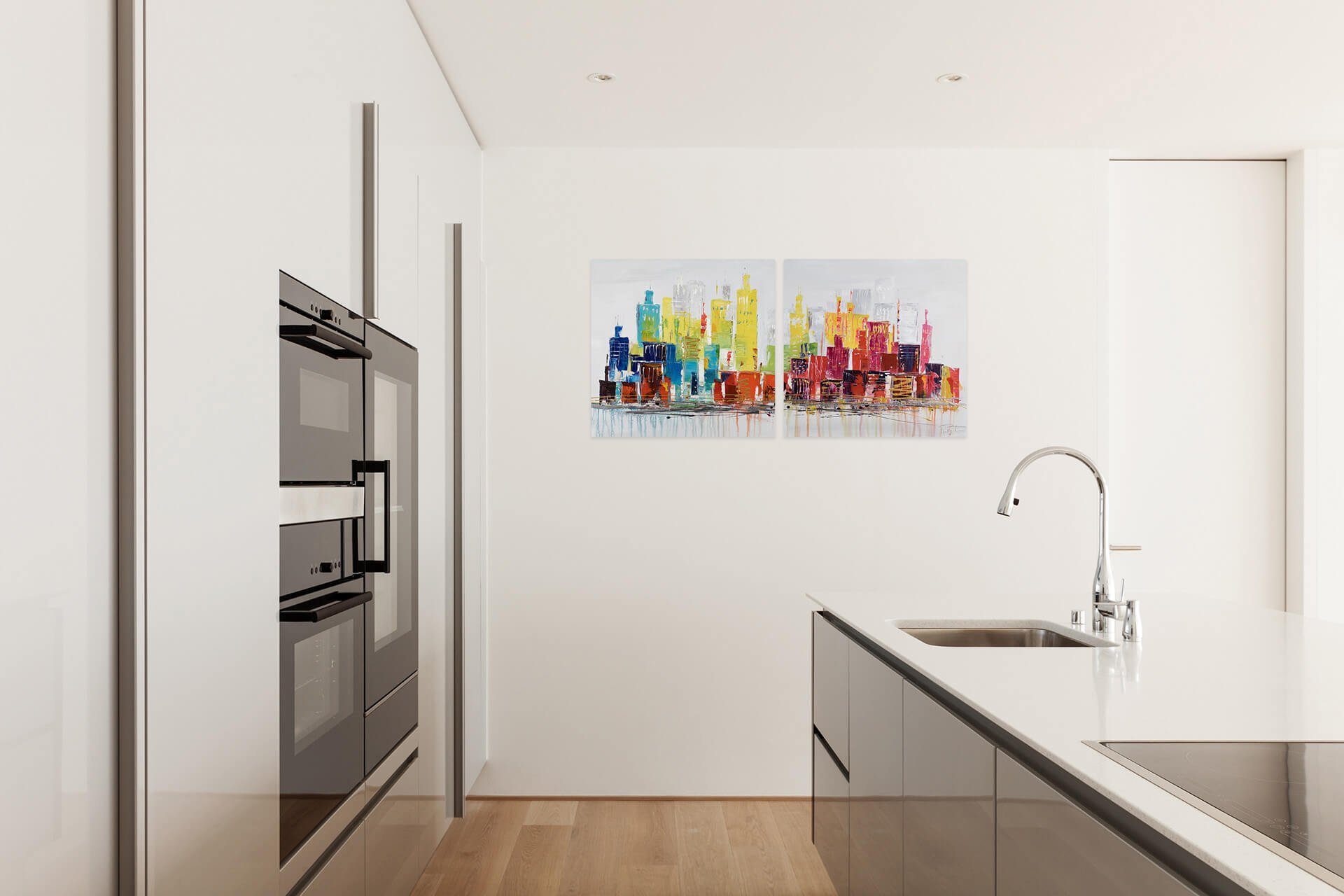 KUNSTLOFT Gemälde City of Lights 120x60 cm, Leinwandbild 100% HANDGEMALT Wandbild Wohnzimmer