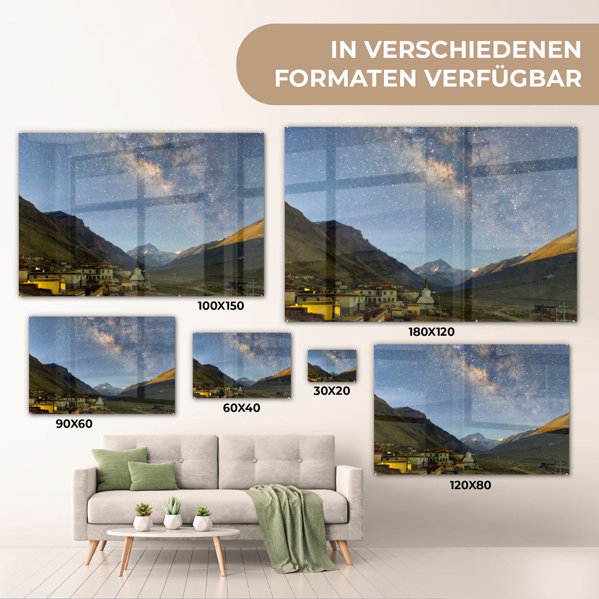 Sternenhimmel St), & Acrylglasbilder - Schlafzimmer Tibet, - (1 MuchoWow Acrylglasbild Wohnzimmer Berge