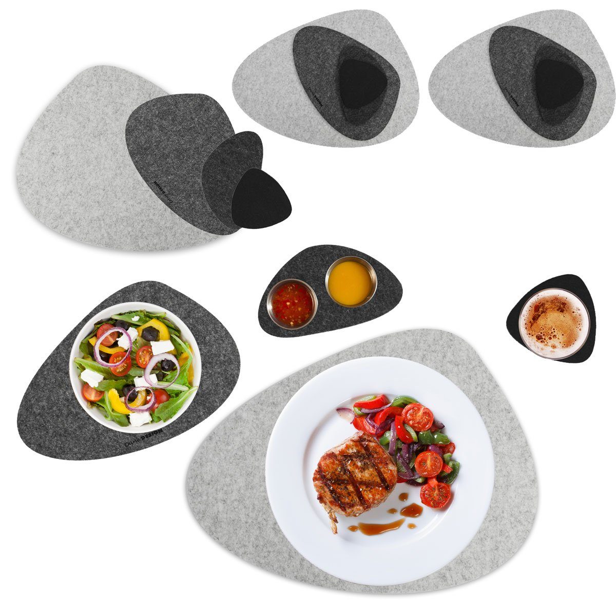 Platzset 16er Flusskiesel Tischset Filz Untersetzer für 4