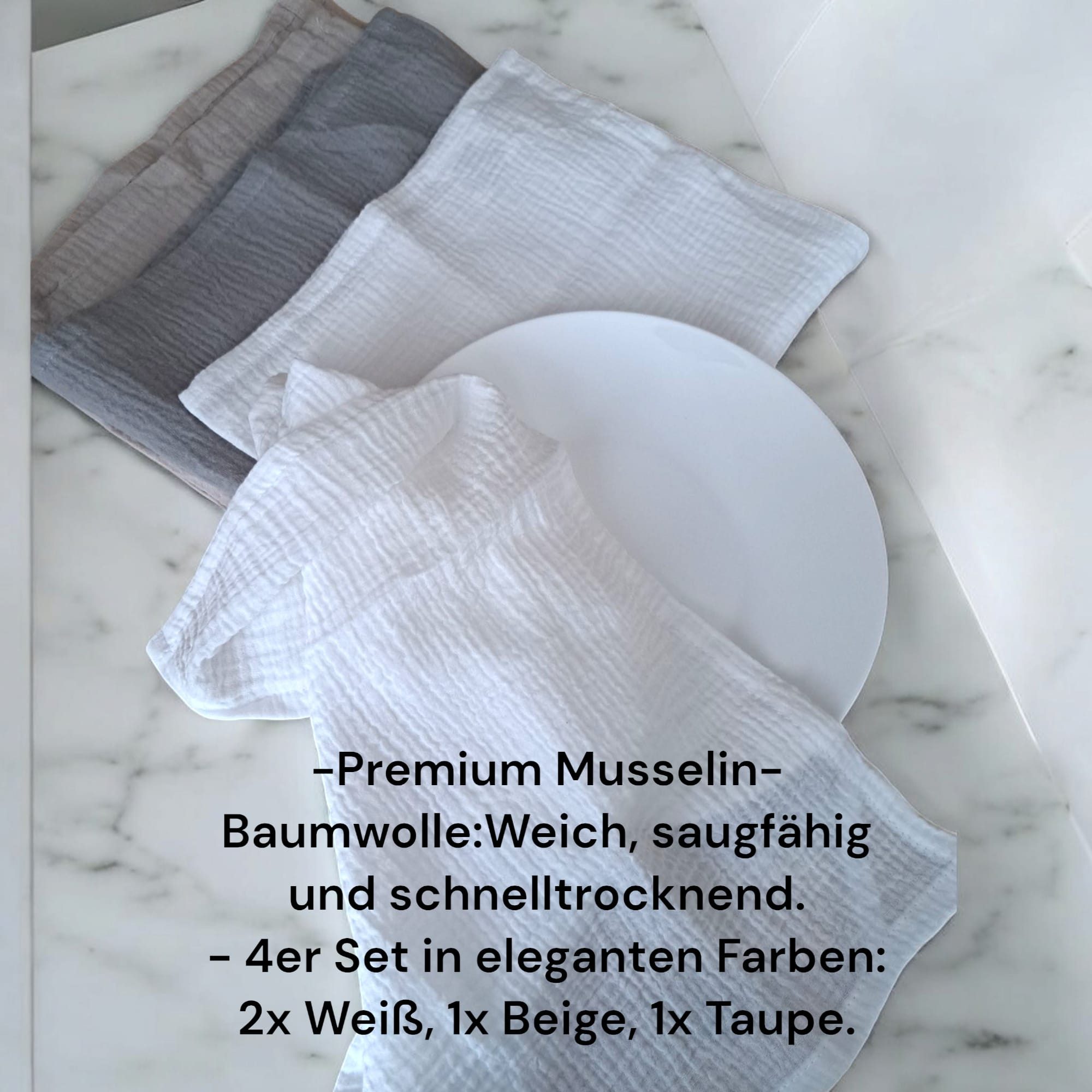 S-HubOla/SHubOla Geschirrtuch Küchentuch Tuch Musselin Baumwolle, (Set, 4-tlg., 4 Tücher), 4 Küchentücher 40 cm x 50 cm saugstark – Bild 2 von 5