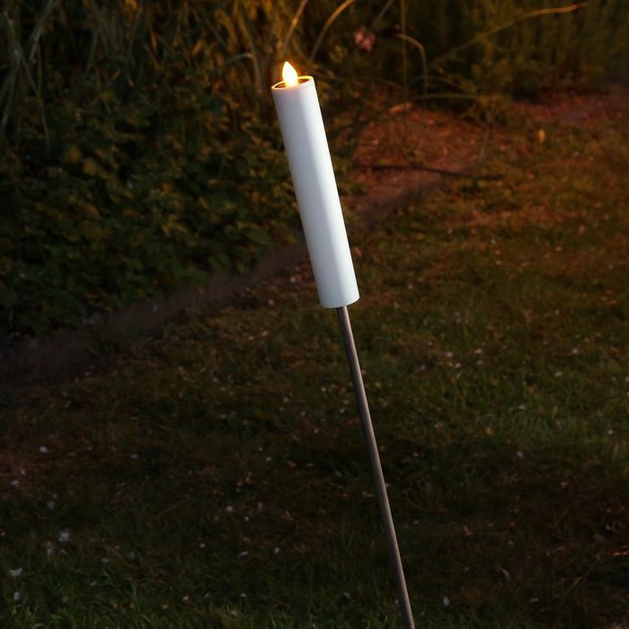 MARELIDA LED Solarleuchte LED Solar Kerze Fackel gelb flackernd H: 98cm Lichtsensor Deko Gartenstecker LED Classic gelb