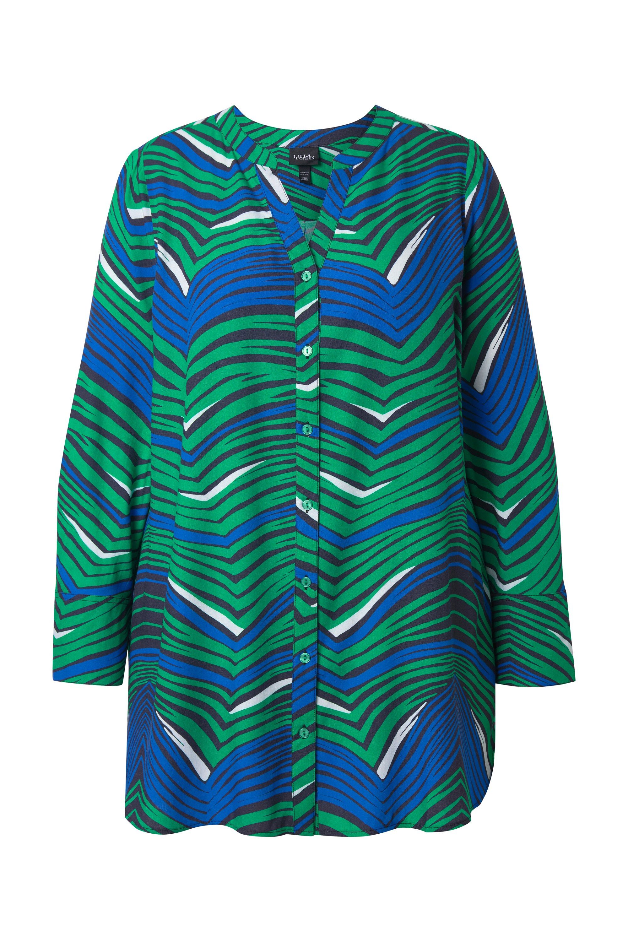 Ulla Popken Longbluse Longbluse grafischer Druck Tunika-Ausschnitt günstig online kaufen