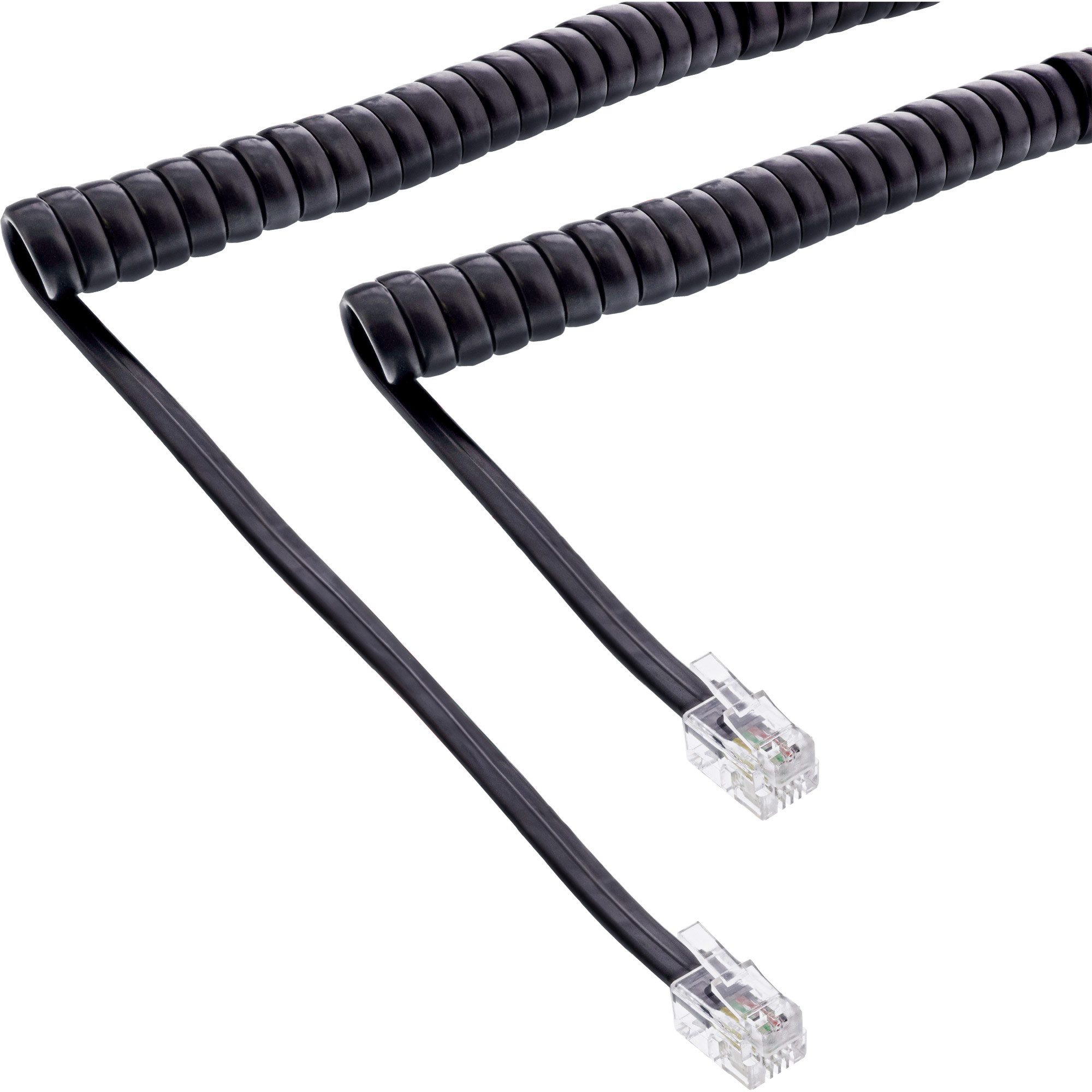 Inline InLine® Hörer Spiralkabel, RJ10 Stecker / Stecker, schwarz, max. 2m Telefonkabel