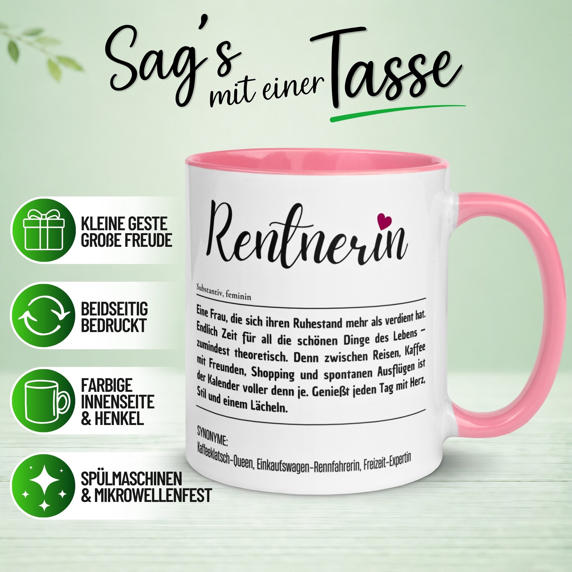 Momentals Tasse Rente Frau – Definition Rentnerin – Geschenk Renteneintritt Ruhestand, Gratis Versand · Links-&Rechtshänder · Spülmaschinenfest