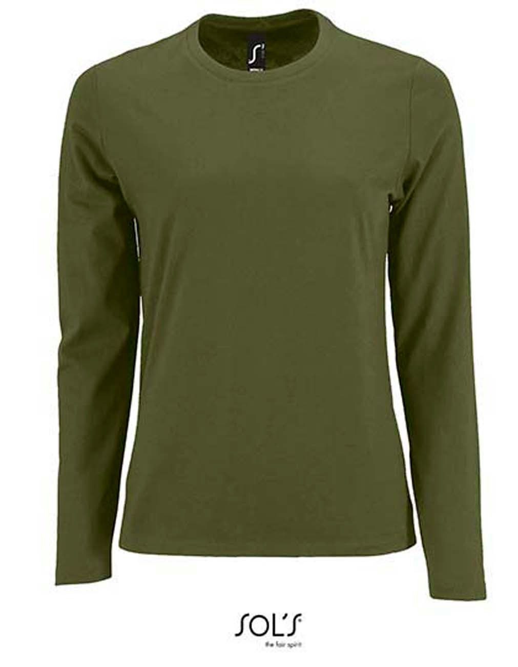 SOLS Langarmshirt 1er/2er Pack Damen Langarm-Shirt für Frauen Gr. S bis XXL (1-tlg) 100% Baumwolle - 190 g/m² Kaki