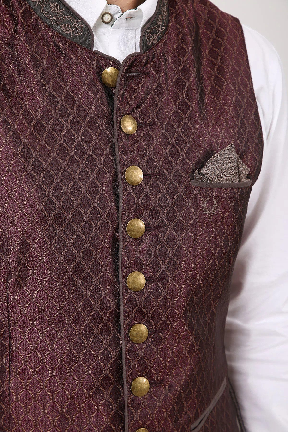 Moschen-Bayern Trachtenweste Gilet Adrian Herren Rot Bordeauxe - Traditionelles Muster - Gilet