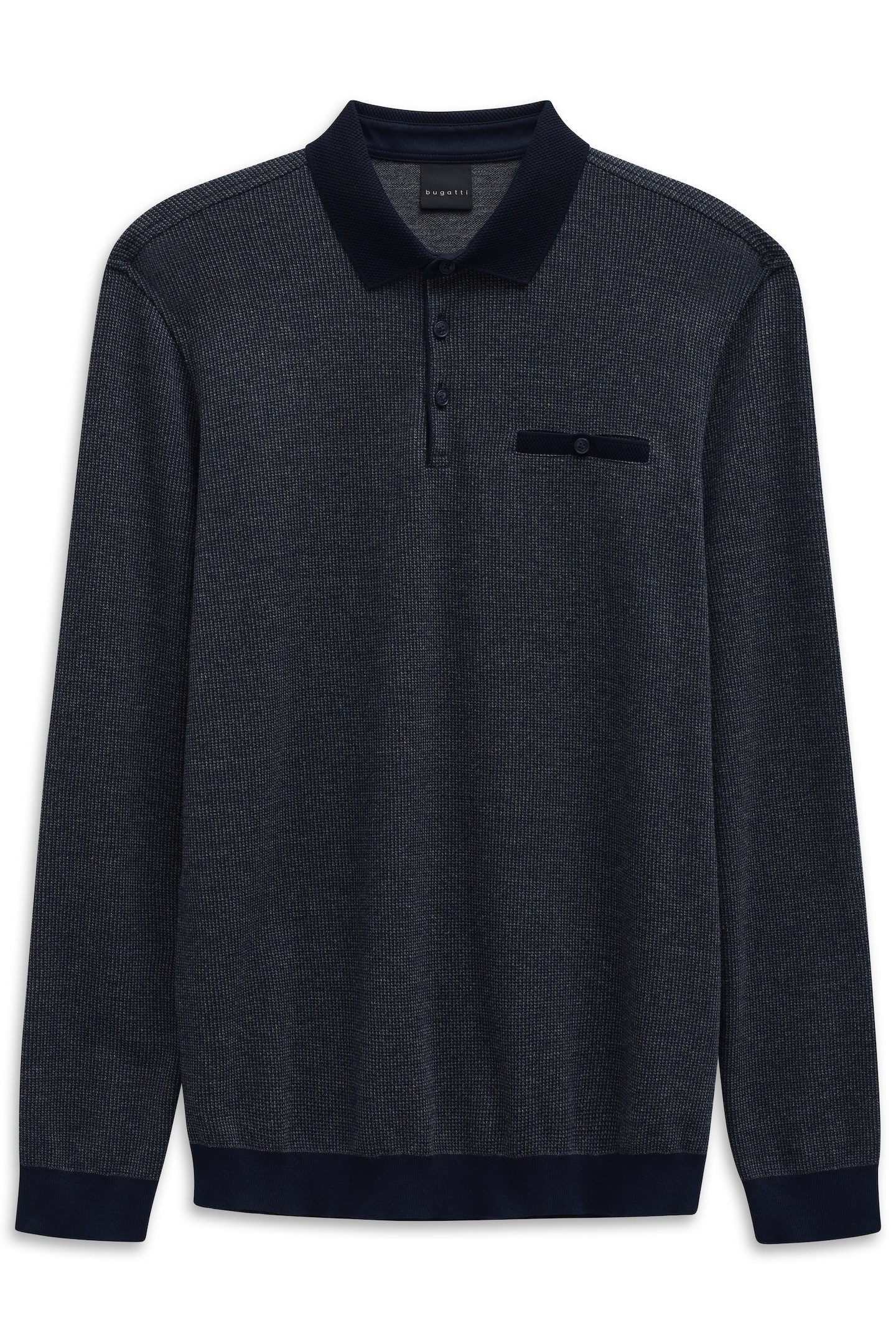 bugatti Langarm-Poloshirt Modern Fit mit Brusttasche und Knopfleiste