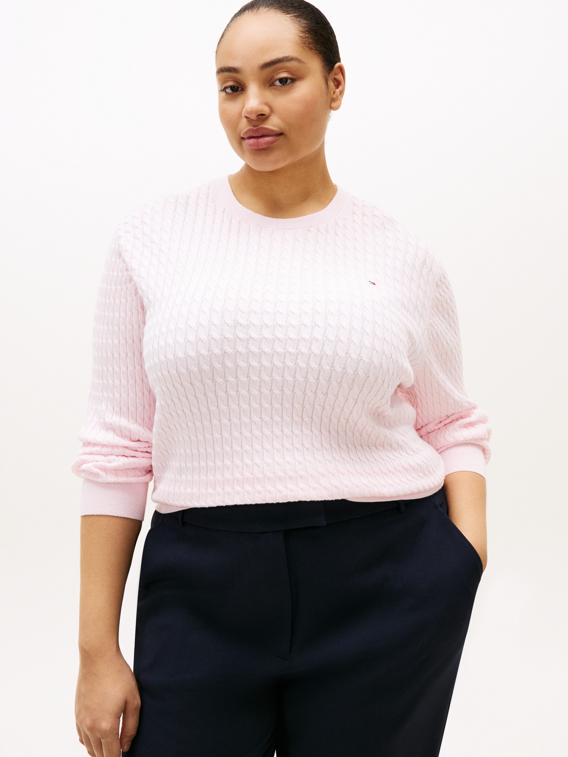 Tommy Hilfiger Curve Rundhalspullover CRV CO CABLE FINE GG CNK SWEATER in großen Größen, mit Zopfmuster