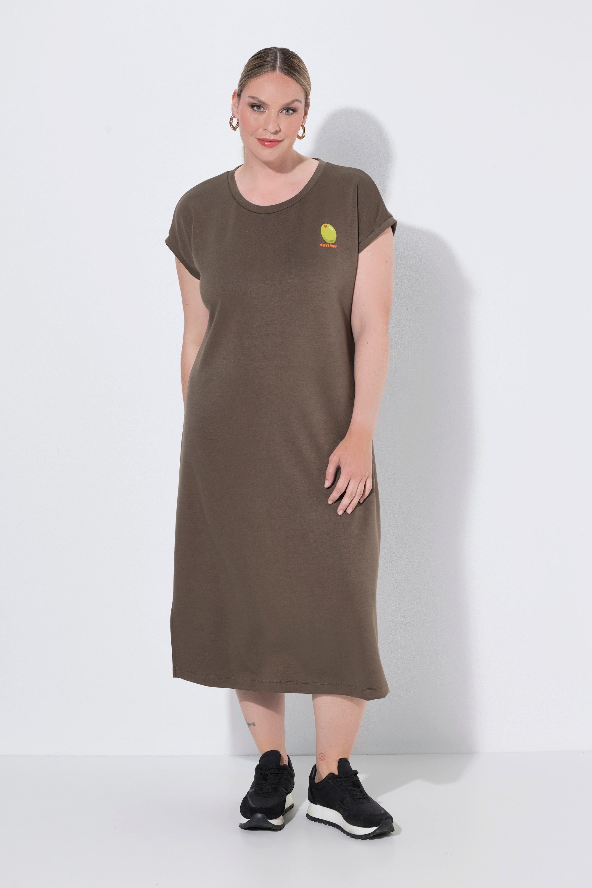 MIAMODA Jerseykleid Midi-Sweatkleid A-Linie kleines Oliven-Motiv