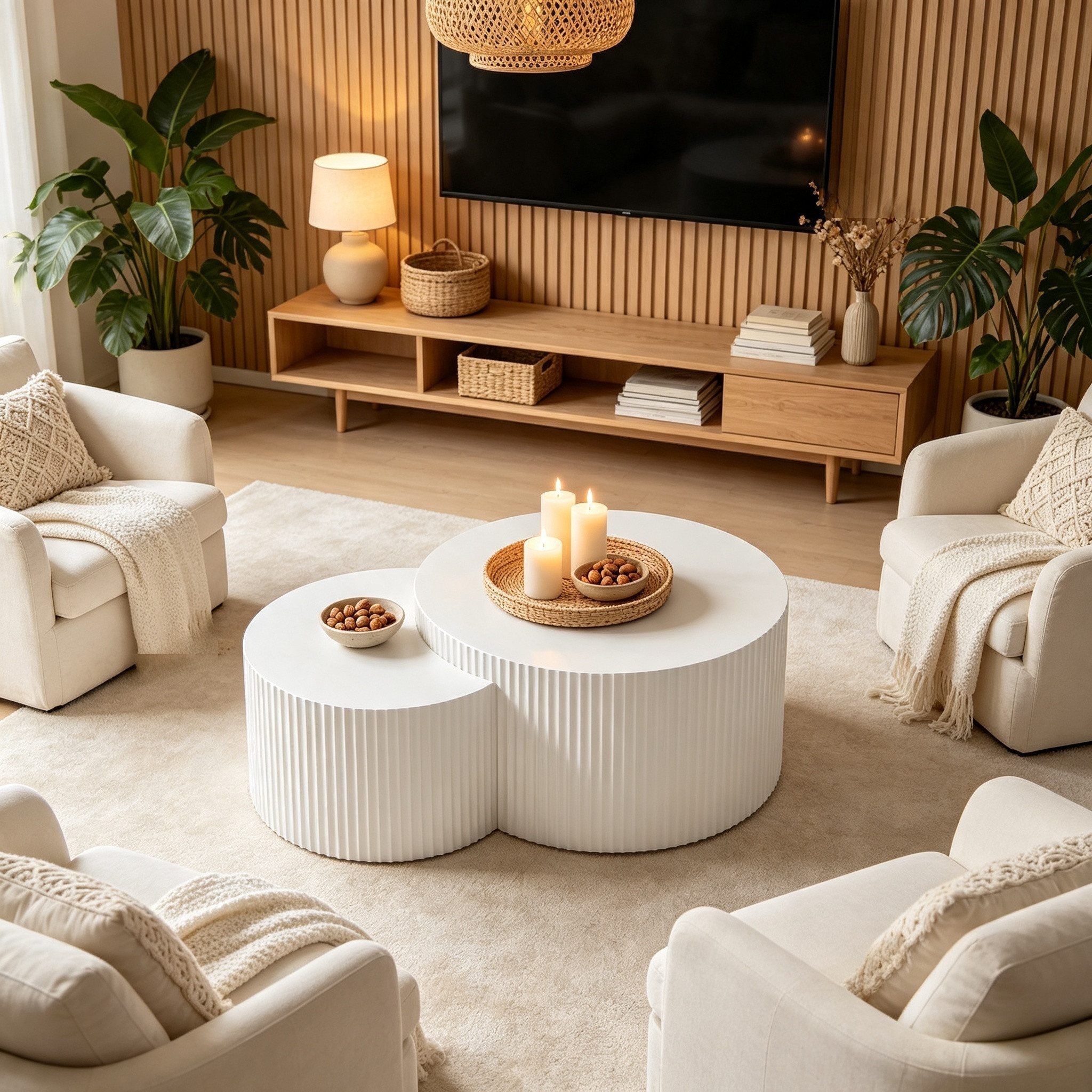 NJLyuhome Couchtisch Weißes Wellen-Design Beistelltisch-Set, Kombinierbare Salon-Tische (2-St)