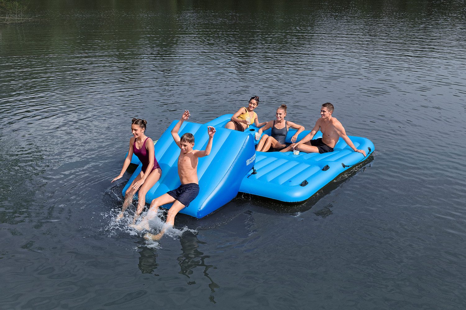 Bestway Badeinsel "Summer Slide" mit Wasserrutsche 376 x 311 cm, (Packung, 1-St., Inklusive Ankertasche und Reparaturflicken)