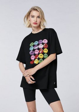 Emoji Print-Shirt mit Glitter-Grinsegesicht