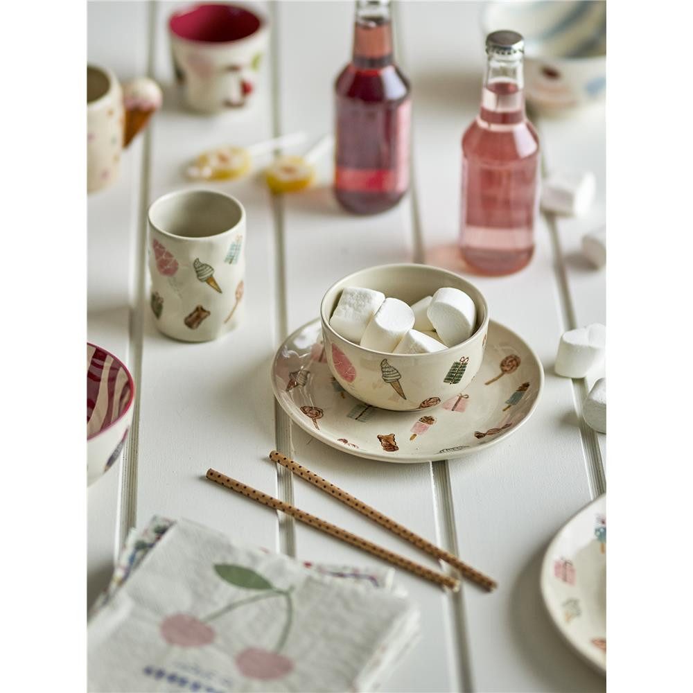 Bloomingville Kindergeschirr-Set MINI Sweets Geschirr-Set, Steingut mit Teller + Schüssel + Becher (3-tlg), Steingut, Frühstücksset, Esslernset, Kindertafel, Partygeschirr, Geschenkset