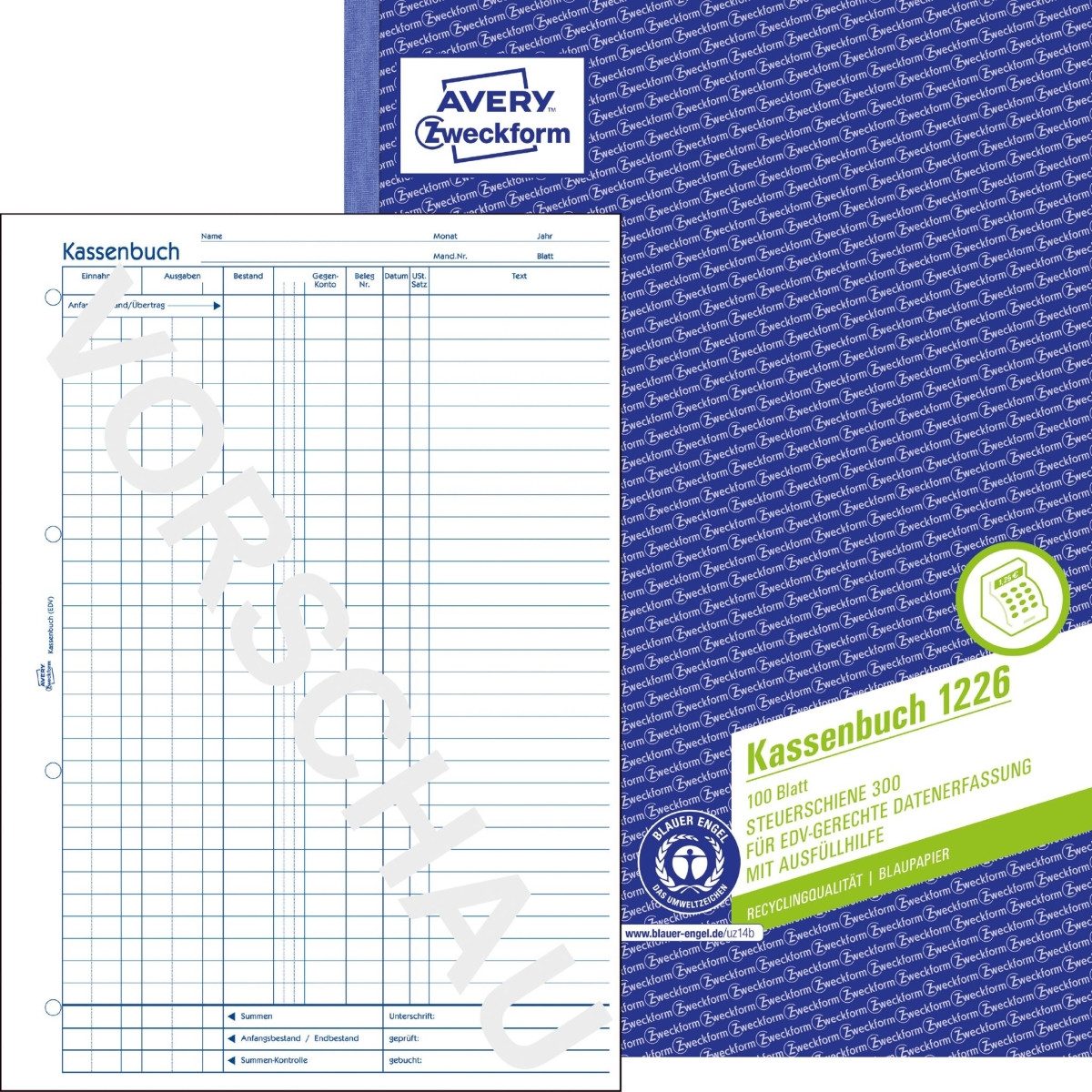 Formularblock Kassenbuch A4 RC EDV-gerecht Blaupapier 100 Blatt