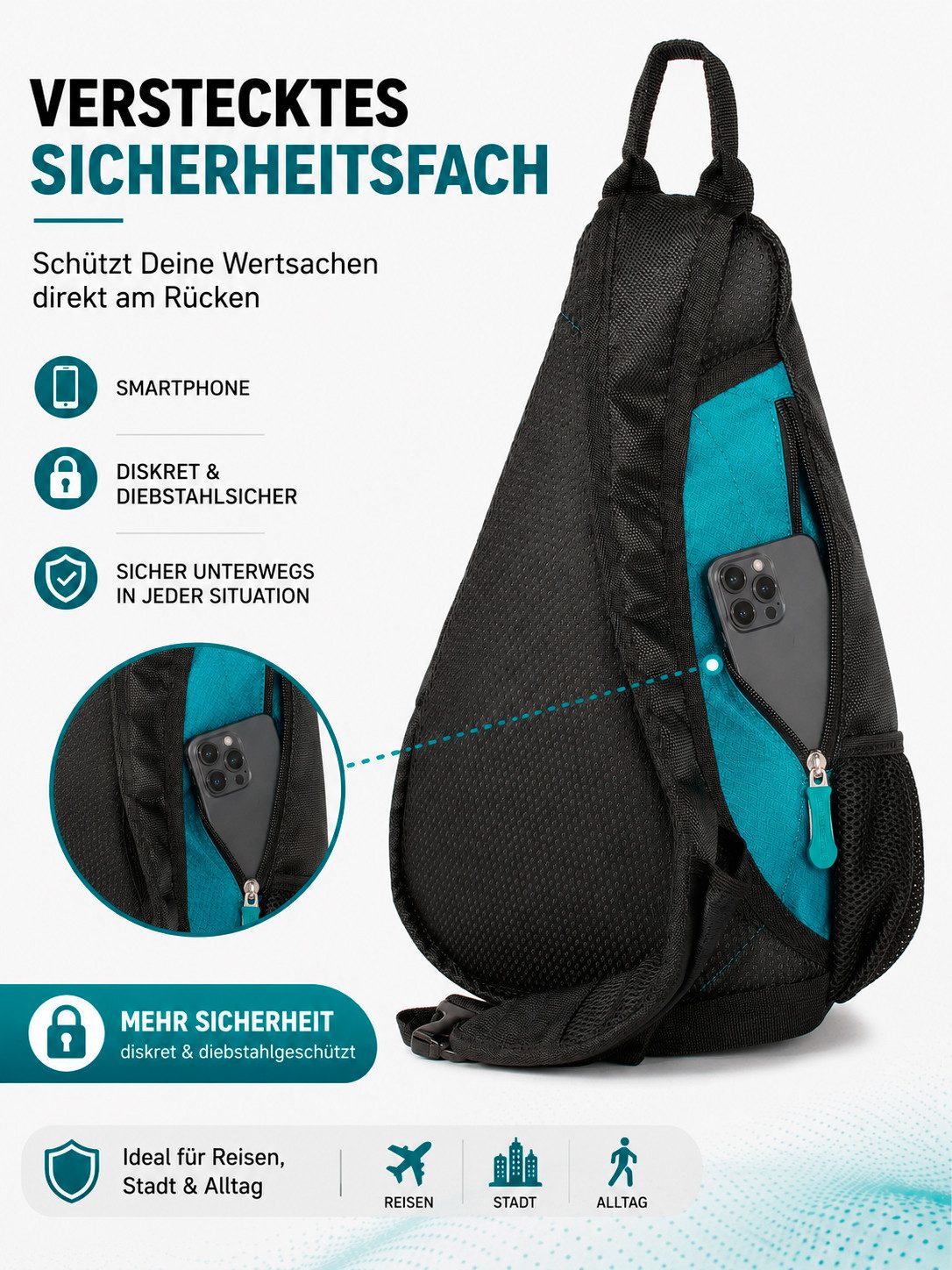 BAG STREET INTERNATIONAL Daypack Sling Bag Crossbody Schulterrucksack mit Sicherheitsfach Leicht Alltag