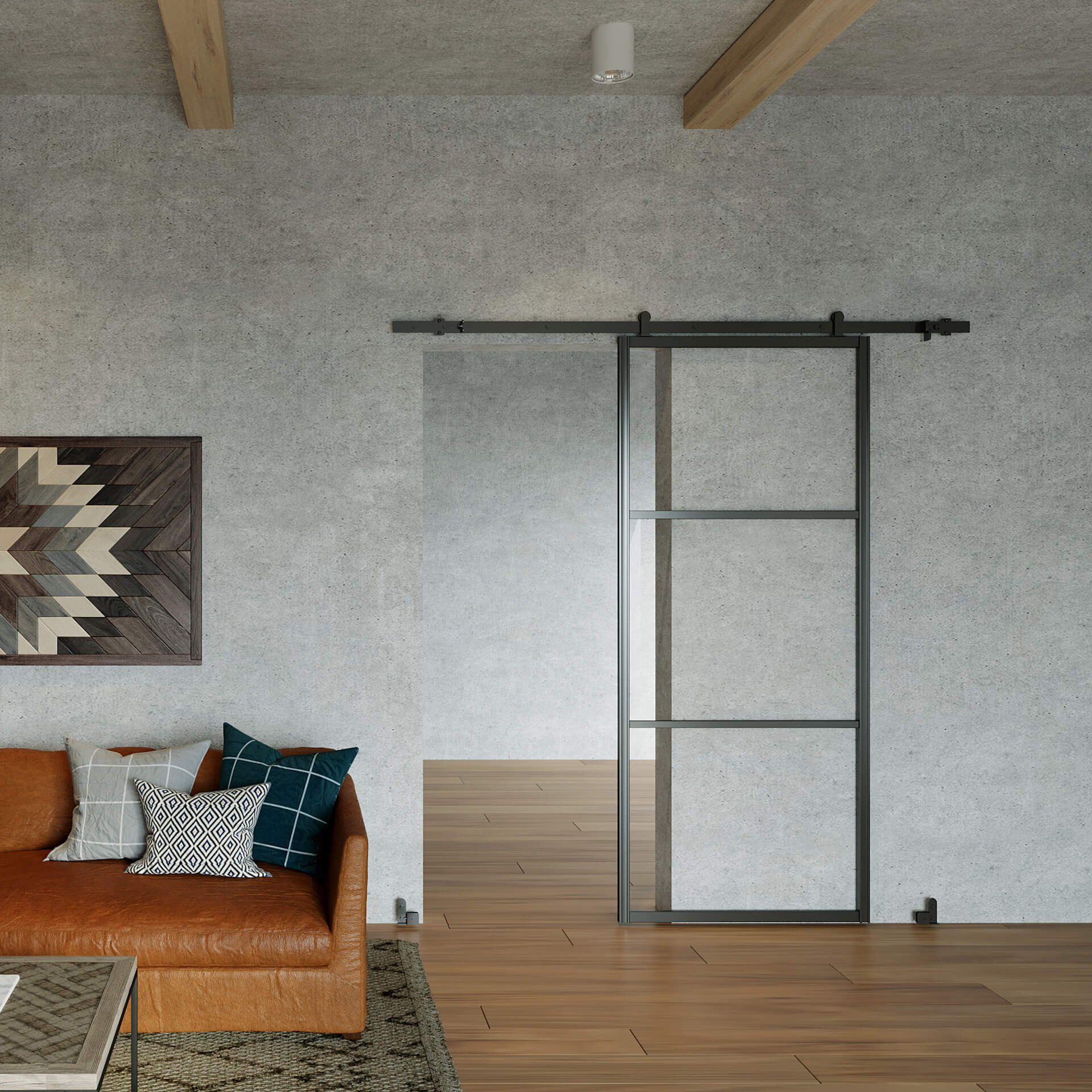 hibitaro Schiebetür »Glasschiebetür mit Schwarzem Alurahmen, Maße des Türblattes: 900 x 2090 mm, Inkl. Beschläge und einer oberen Laufschiene in 2 Metern«