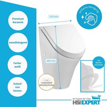 HGMBAD Urinal Urinal mit Deckel und Beschichtung Zulauf hinten, Keramik, Wasserspülung, Abgang nach hinten, (Spar-Set, Komplettset), SoftClose-Funktion