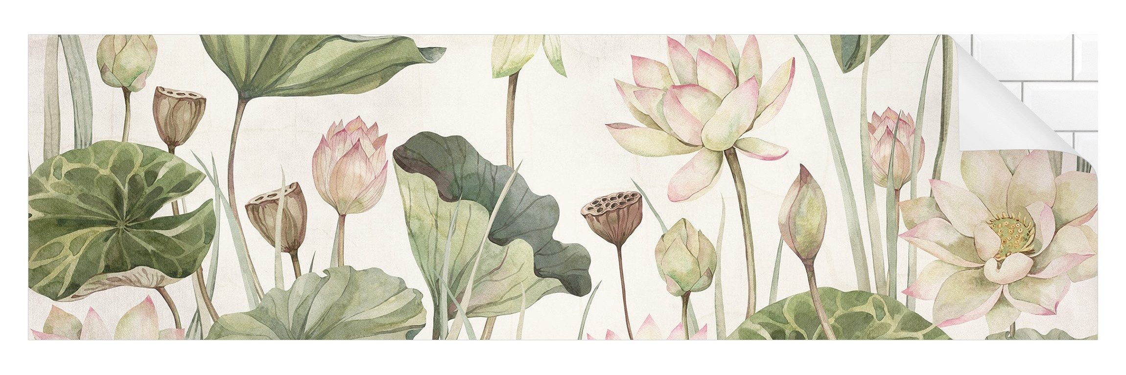 Bilderdepot24 Badrückwand grün fugenlose Wandverkleidung Bad Tropisch, (Hartfolie matt » Selbstklebend SMART 0,35 mm), wasserfestes Wandpaneel Anmutige Seerosen sanfte Blätter