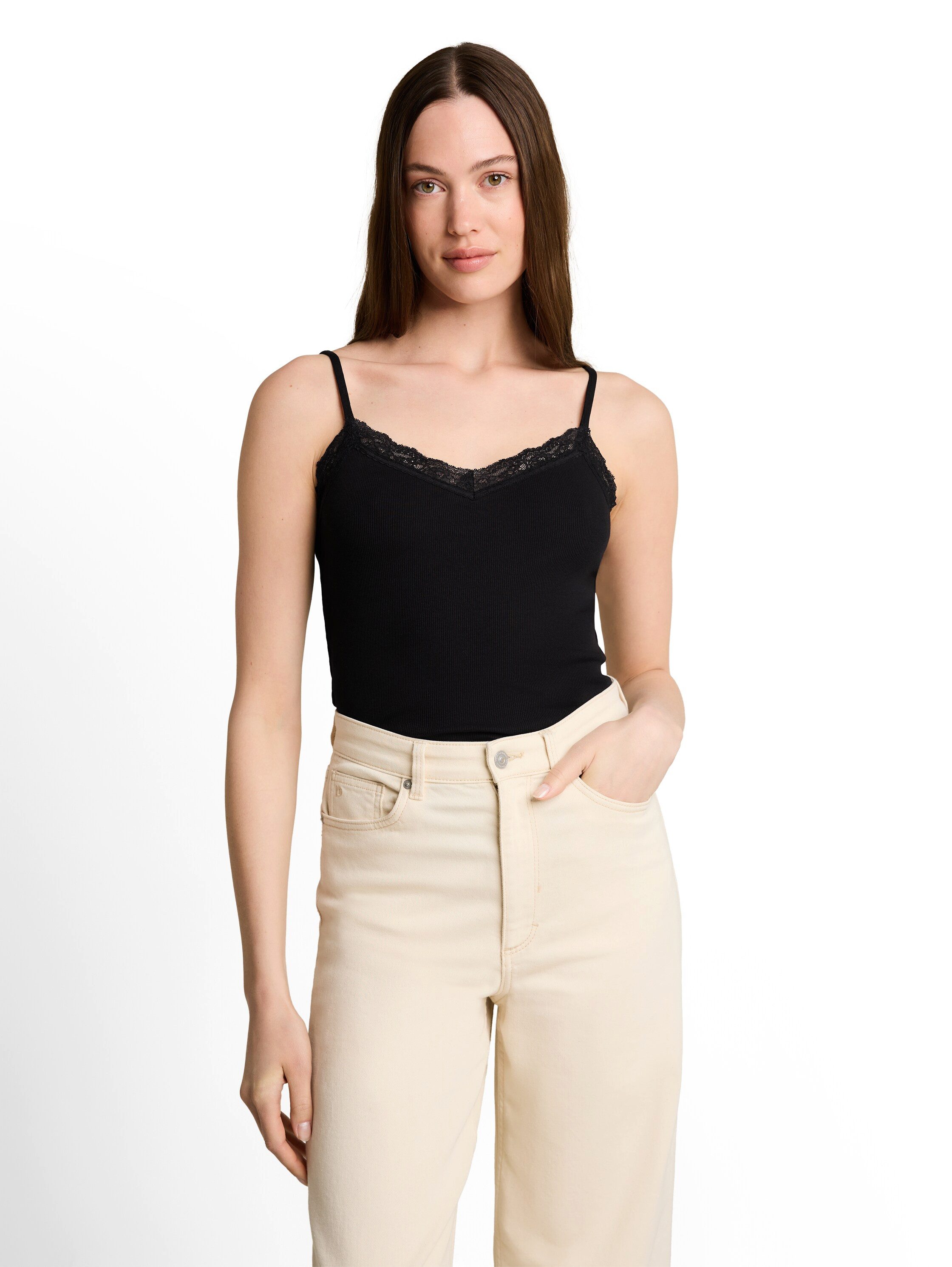 TOM TAILOR Denim Spaghettitop Sommertop mit Spitze
