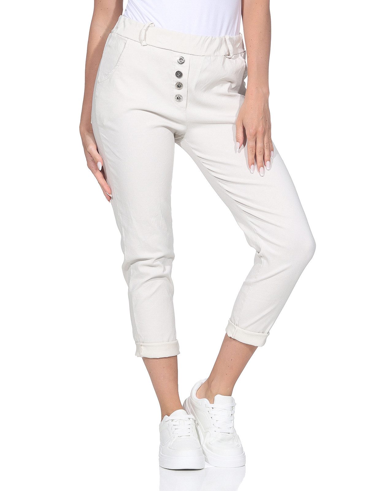 OriginalYou Stretch-Hose Freizeithose Damen Chinohose Stretch Jeans moderner Knitterlook, mit elastischem Bund & Gürtelschlaufen – Bild 2 von 4