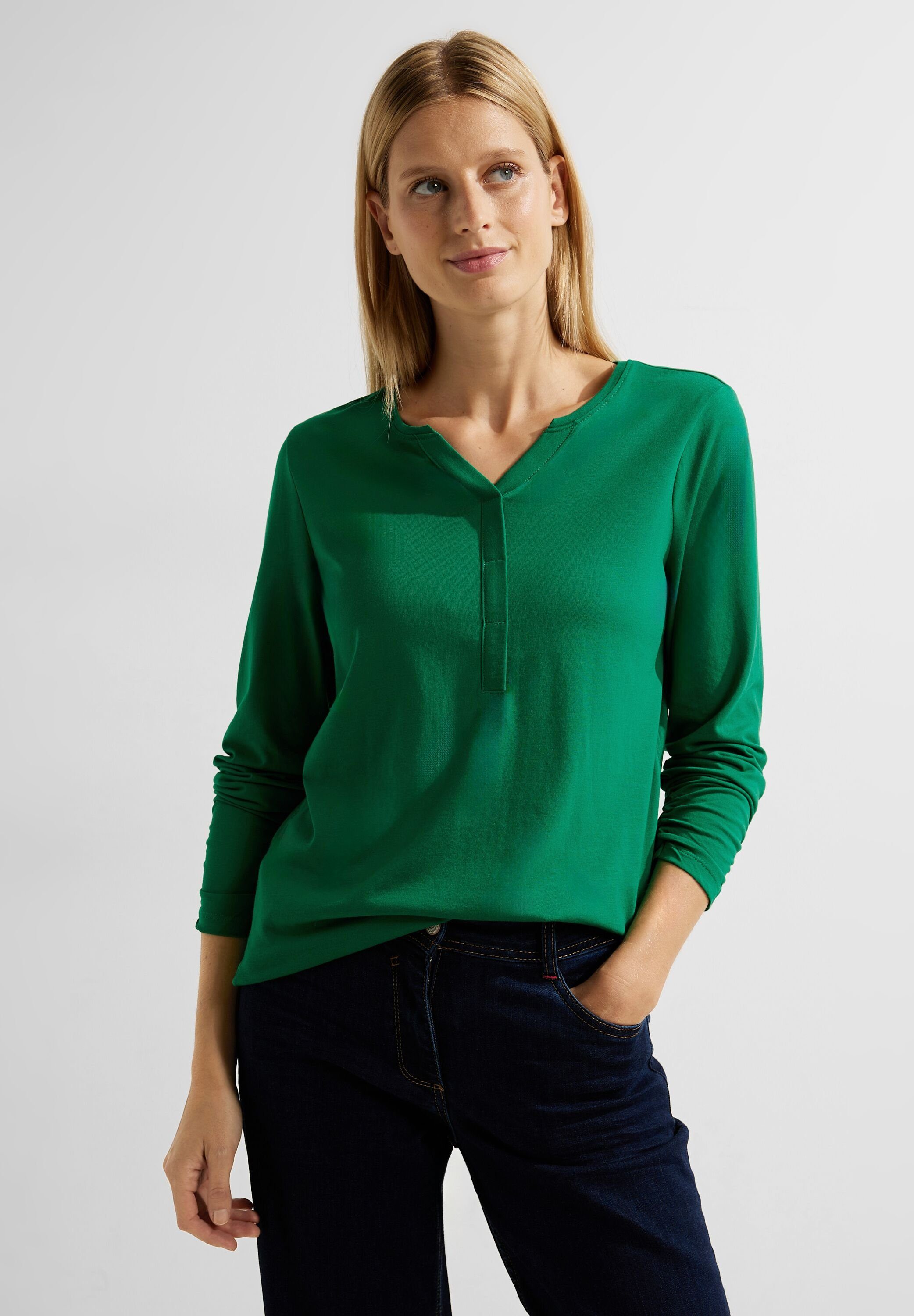 CECIL Rundhalsshirt mit gerafften Ärmeln