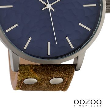 OOZOO Quarzuhr Oozoo Herren Armbanduhr Timepieces Analog, (Analoguhr), Herrenuhr rund, extra groß (ca. 48mm), Lederarmband camouflage, gelb