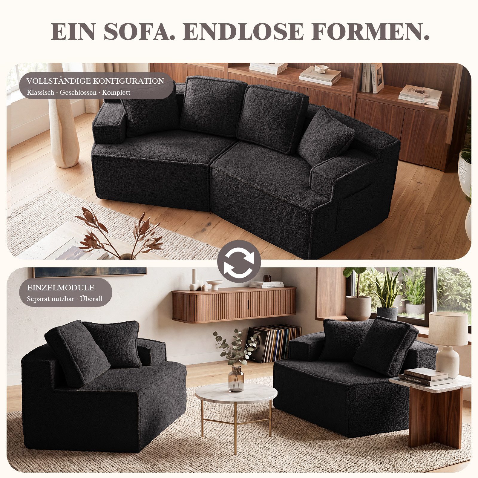 COMHOMA Sofa modulares Schlafsofa, Polstersofa, 3-Sitzer Sofa, Sektionscouch, Keine Montage erforderlich, mit Aufbewahrungstasche, schlaffunktion