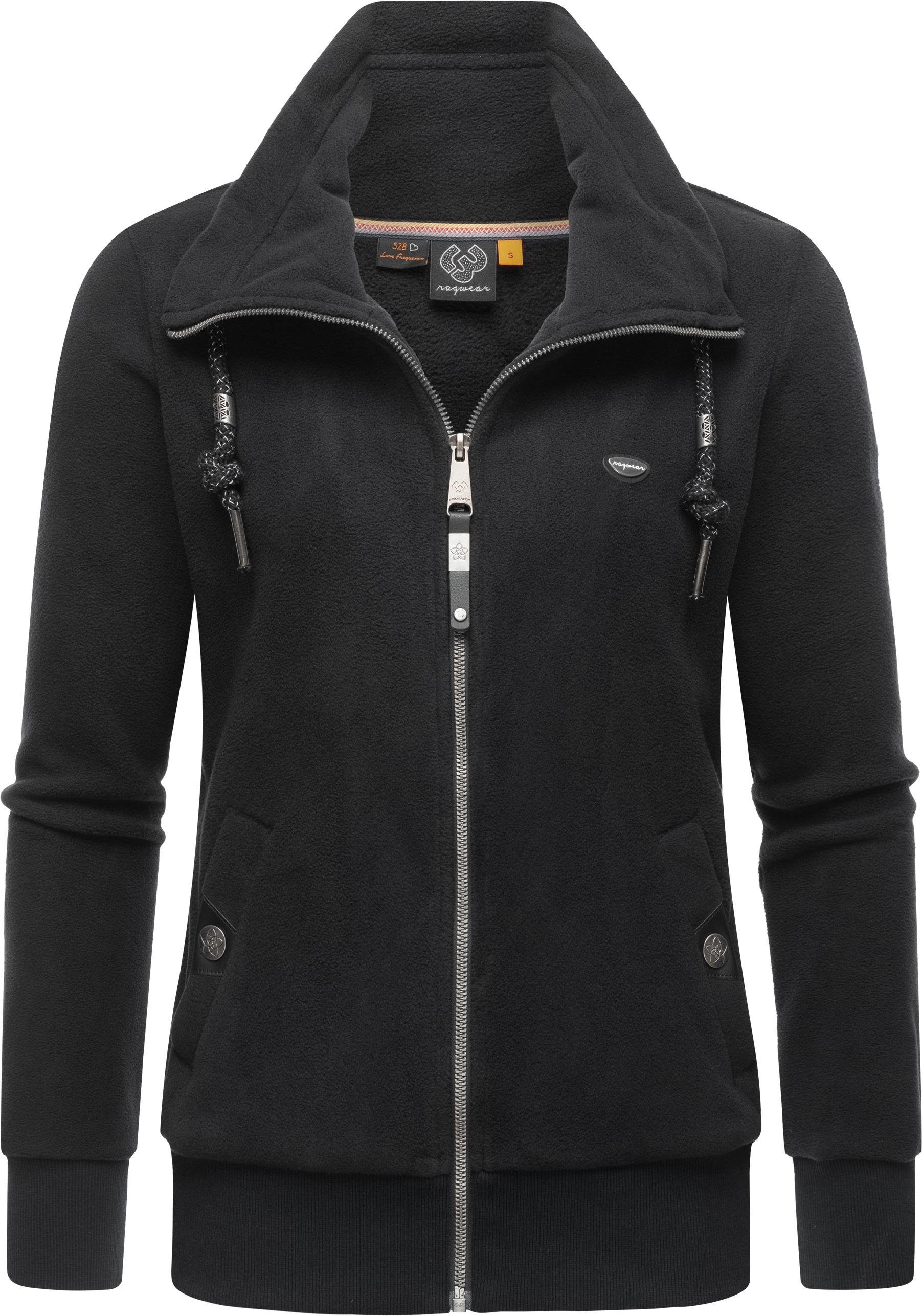 Ragwear Sweatjacke Rylie Fleece Zip Solid weicher Fleece Zip-Sweater mit Kordeln schwarz
