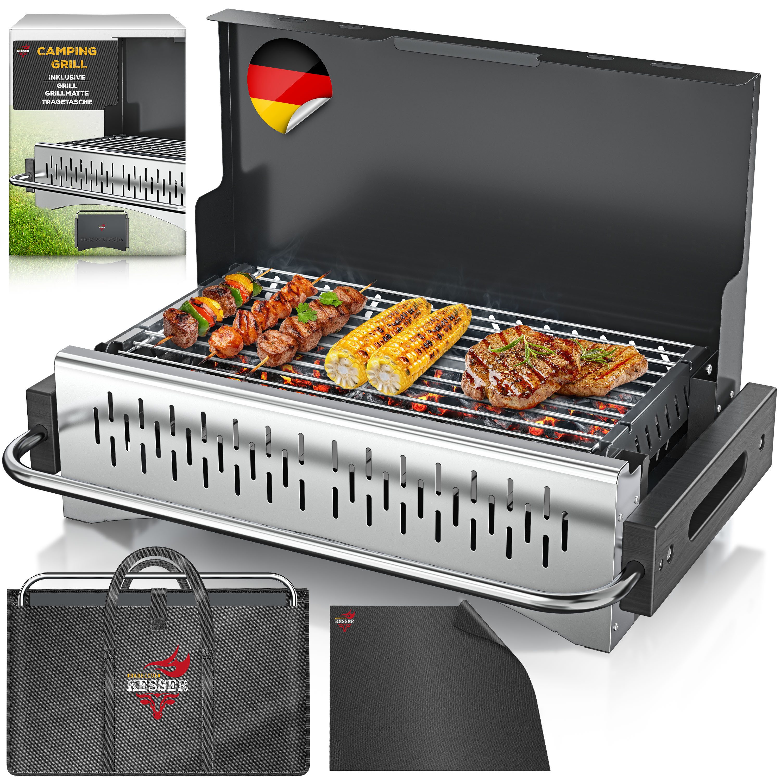 KESSER Holzkohlegrill tragbarer Campinggrill aus pulverbeschichtetem Stahl, Tischgrill Outdoor BBQ ideal für Camping, Picknick & Angeln