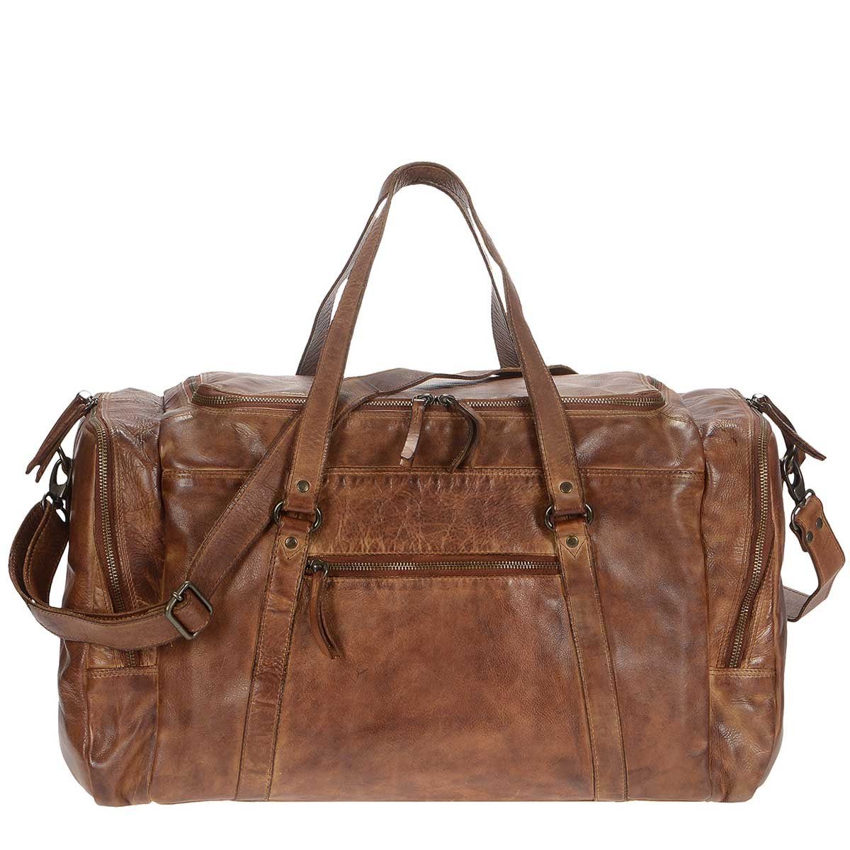 Bear Design Reisetasche BEAR DESIGN Reisetasche MAX "COW LAVATO", Sporttasche, für Damen und Herren, knautschiges Leder, used Look