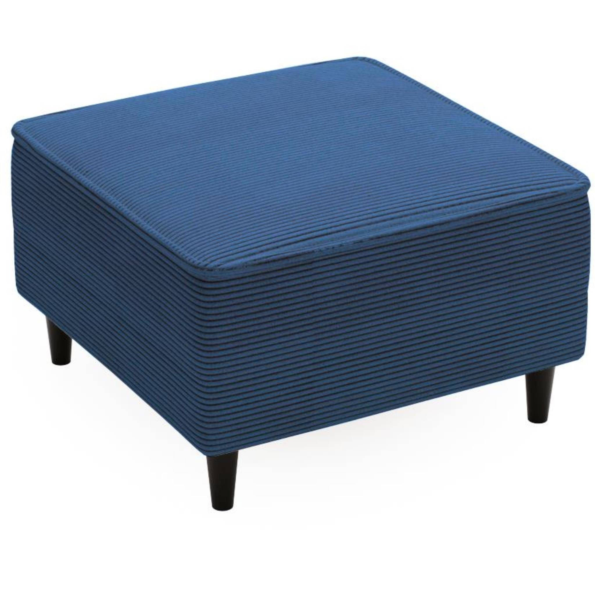 Beautysofa Табурети modern auf hohen Beinen Monte (75x75 Табурети asu Cordstoff, Blau Fußhocker mit Holzbeine), mit Wellenunterfederung