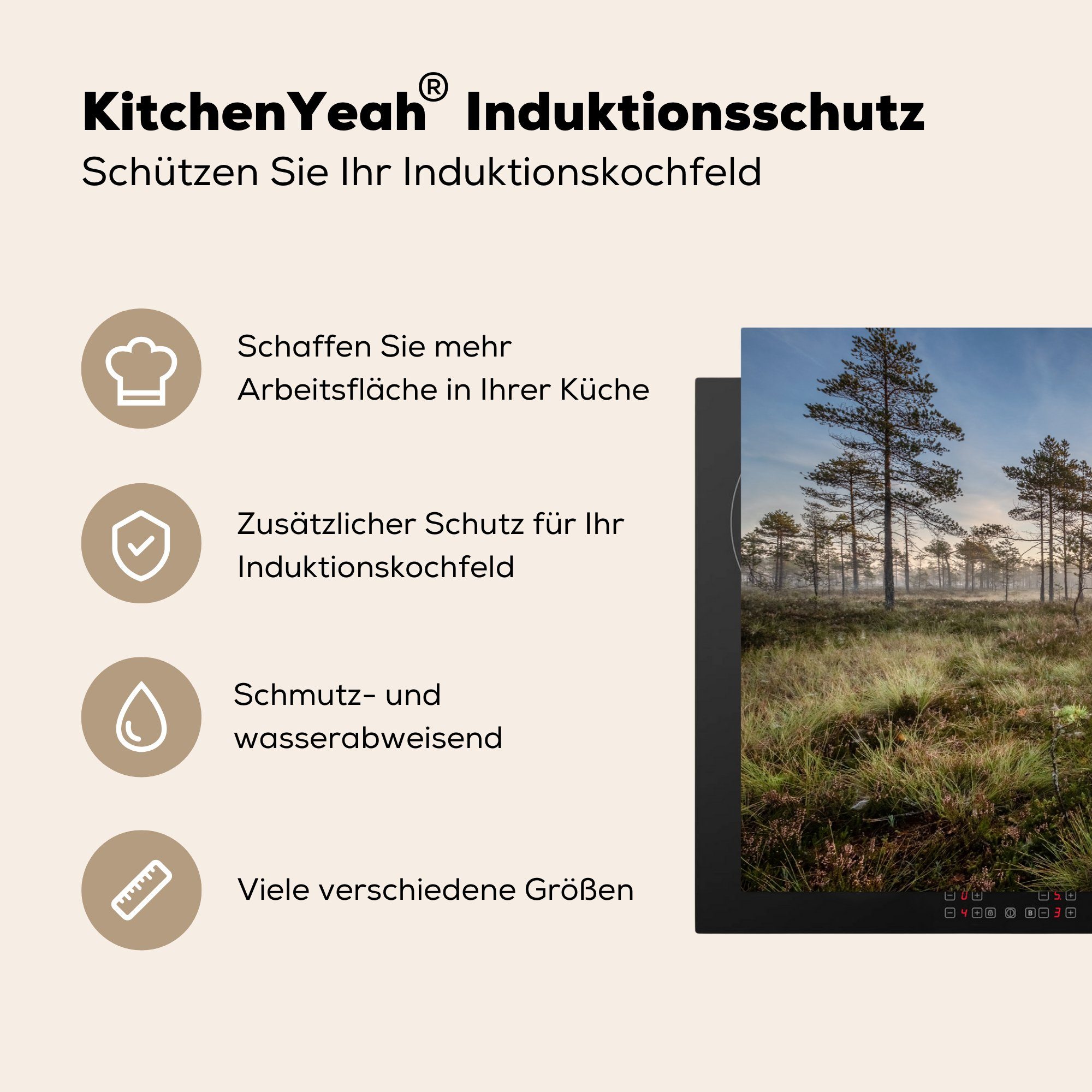 MuchoWow Herdblende-/Abdeckplatte Wald - Sumpf 81x52 - Schutz cm, die Induktionskochfeld küche, Vinyl, Baum, tlg), Ceranfeldabdeckung für (1