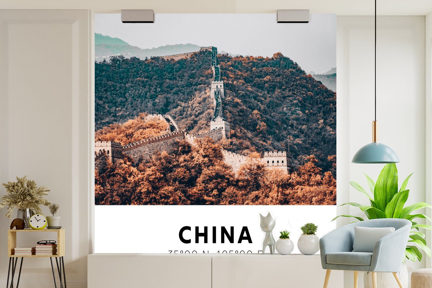 Vinyl für - - Große Tapete China Fototapete Wandtapete (5 oder Schlafzimmer, Herbst, MuchoWow bedruckt, Matt, Wohnzimmer Mauer St),