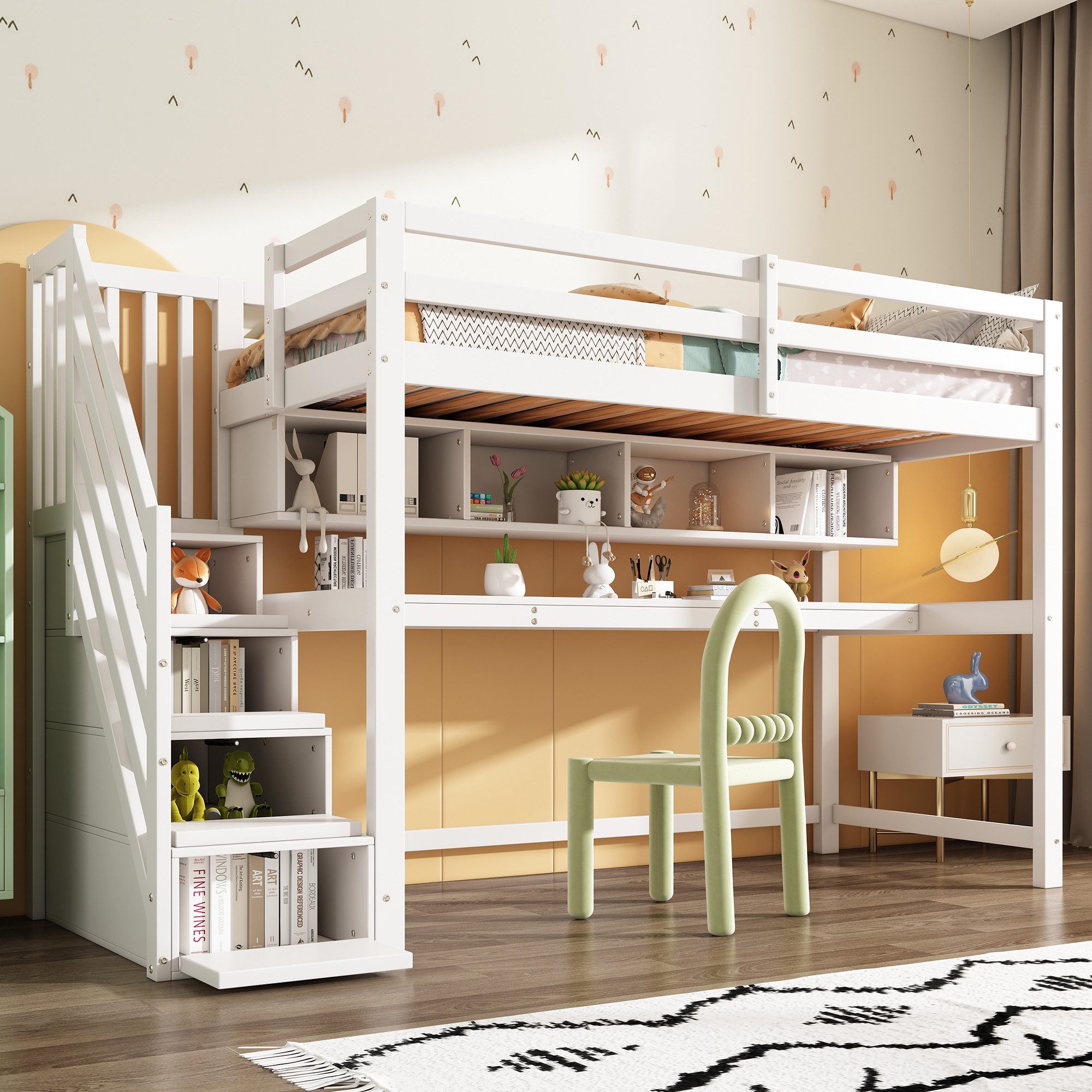 Odikalo Kinderbett Hochbett Stauraum Treppe Kiefernholz günstig online kaufen
