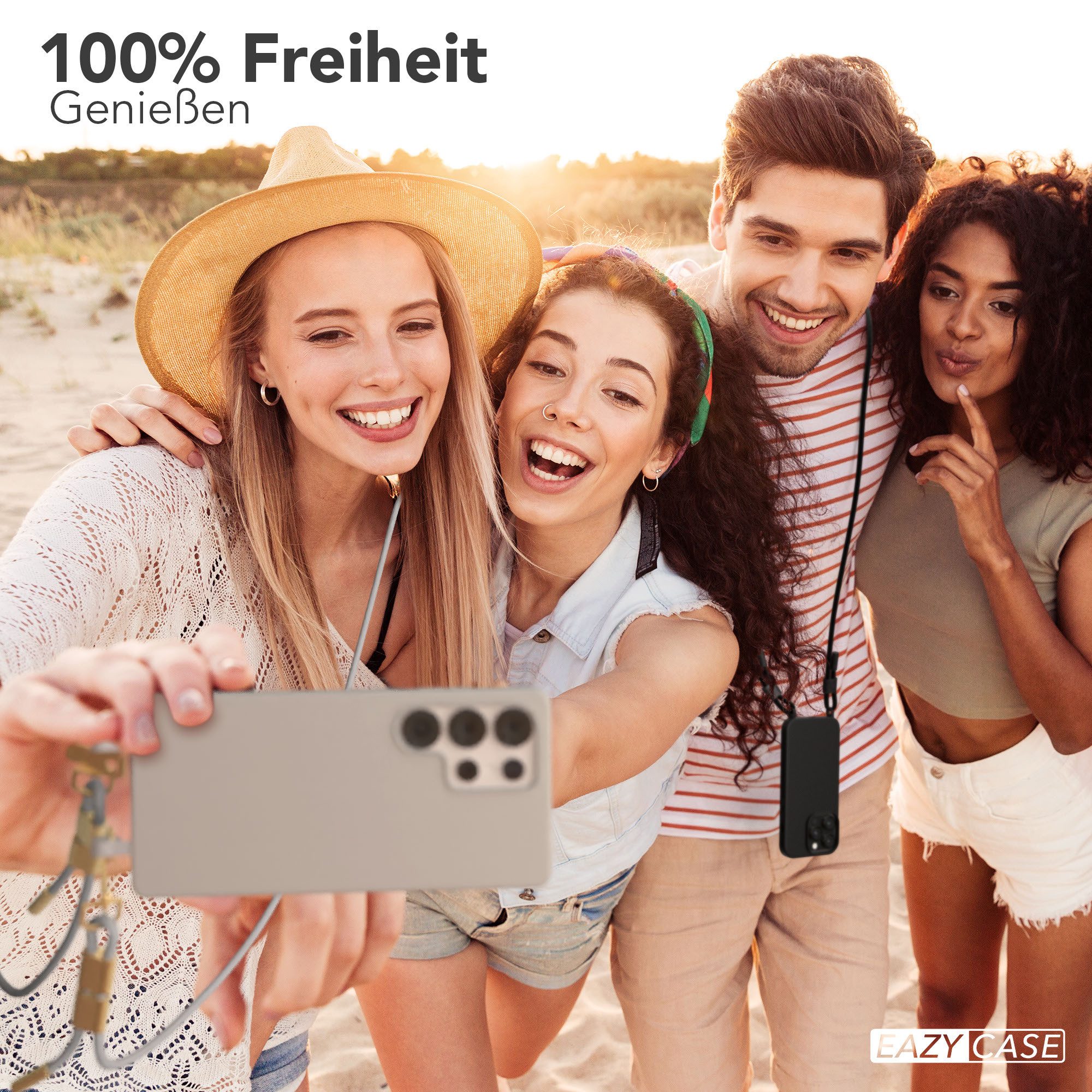 EAZY CASE Handykette 2in1 Hülle mit Band Samsung Galaxy S25 Ultra 5G 6,9 Zoll, Smartphonekette Cross Bag Silikonhülle Umhängetasche Necklace Grau