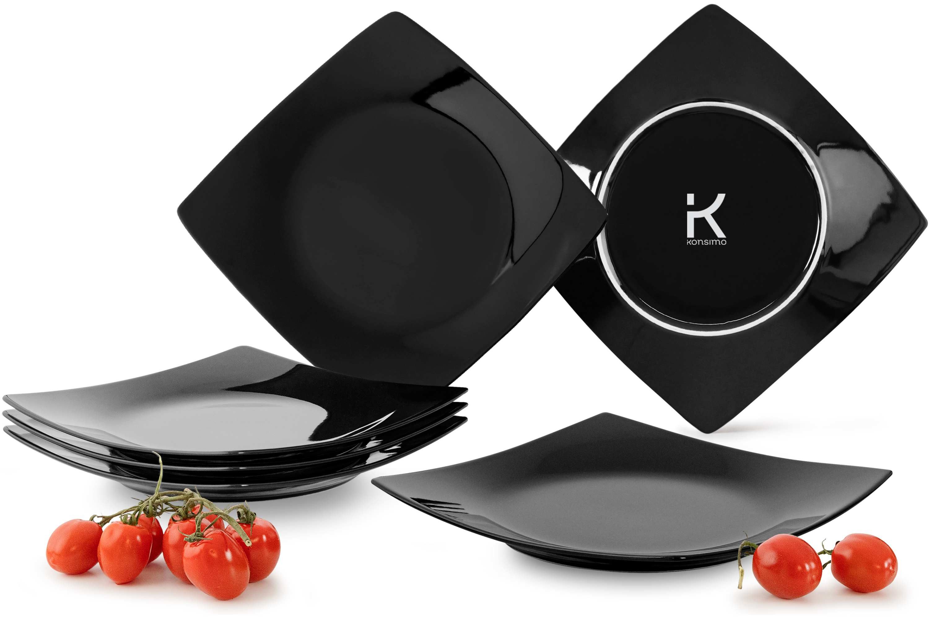 KONSIMO® Teller-Set EPIRI Geschirrset Dessertteller 6 Personen, hergestellt in der EU (6-tlg), 6 Personen, Keramik, quadratisch, Spulmachinen- und Mikrowellengeeignet