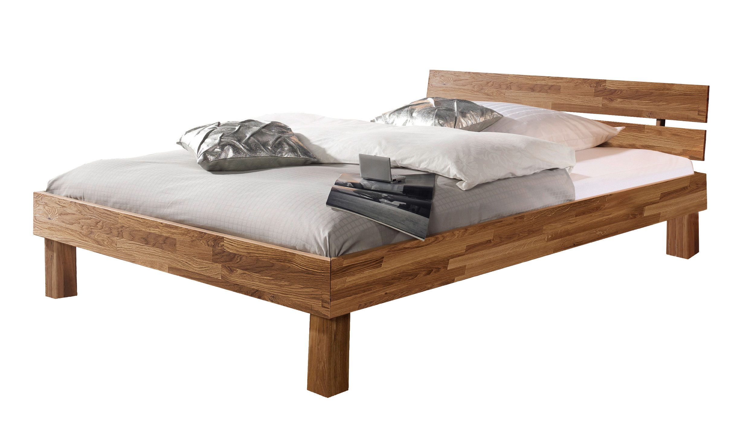 Massivart® Massivholzbett BORNATO / Wildeiche geölt / natürlich stilvoll / markante Maserung, Standbeine Wildeiche geölt / rustikale Optik