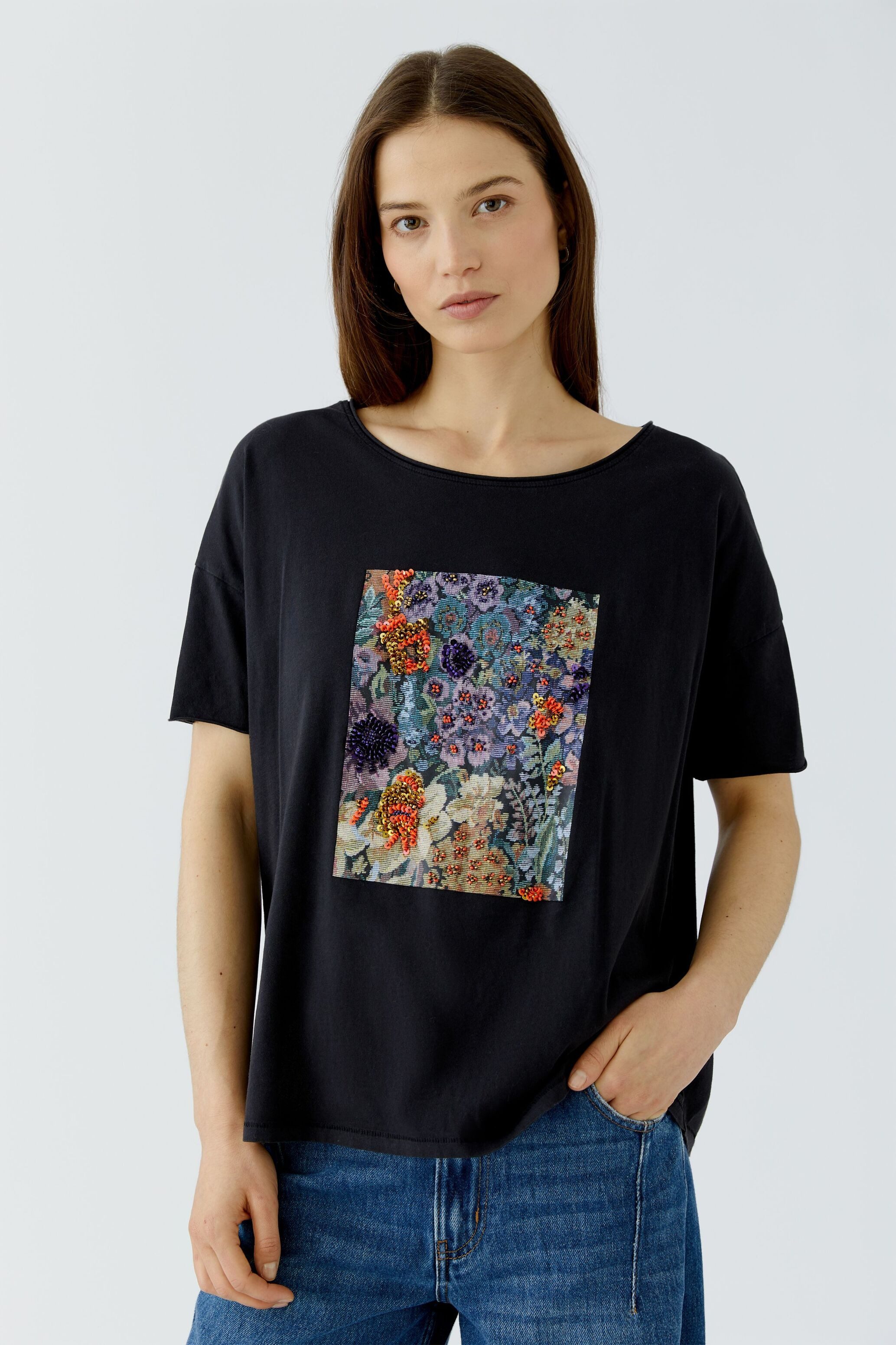 Oui T-Shirt Boxy geschnitten