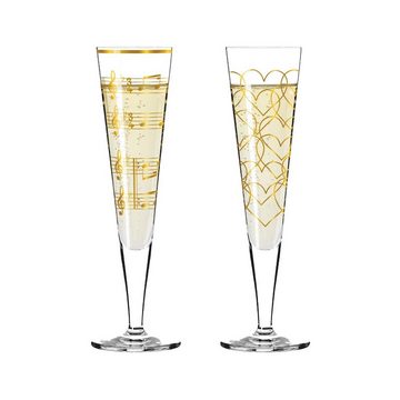 Ritzenhoff Champagnerglas Goldnacht Champagnergläser 205 ml 2er Set, Kristallglas